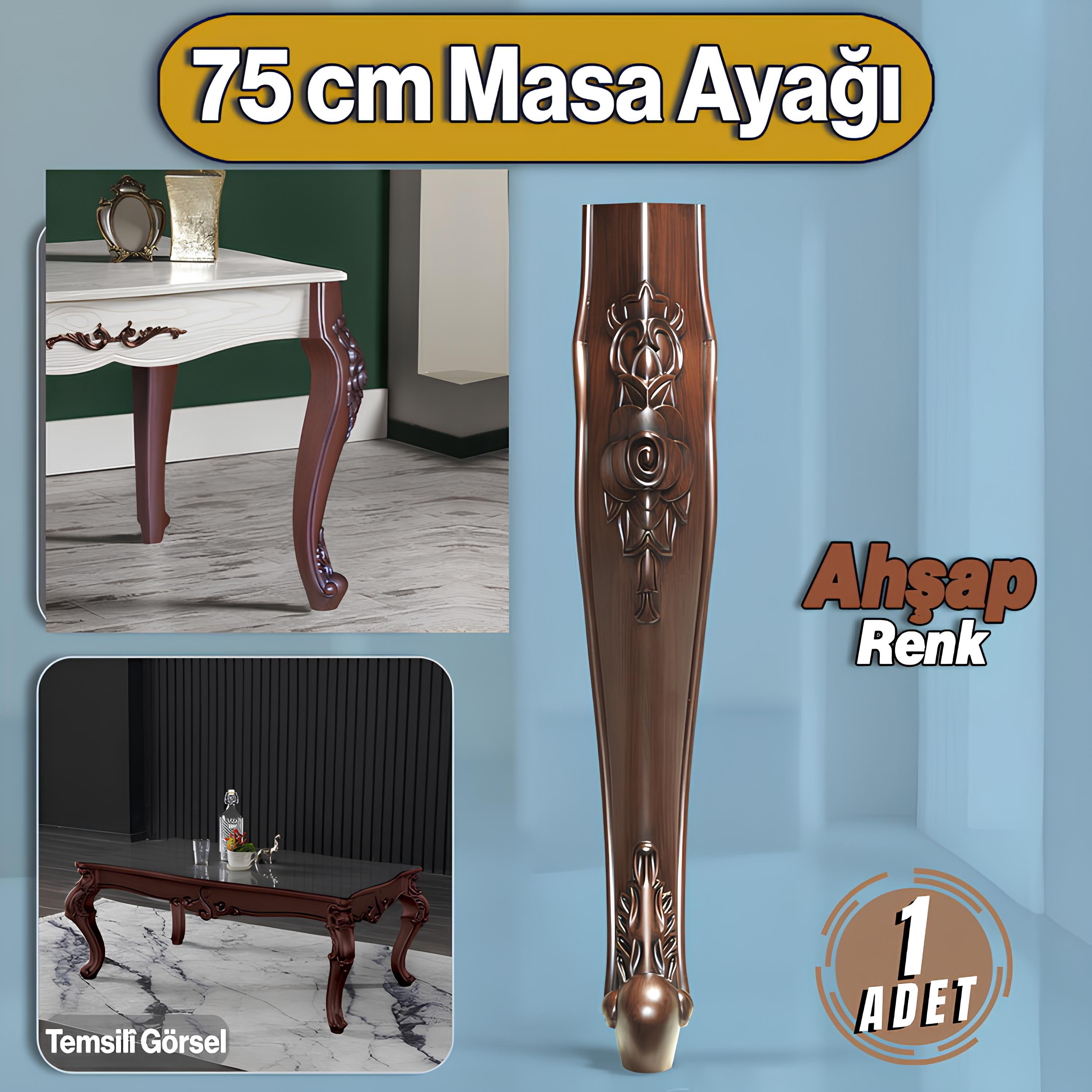 Rosa Masa Dresuar Ayağı 75 cm Plastik Ahşap Desenli Ayak Mutfak Yemek Masası Mobilya Ayakları