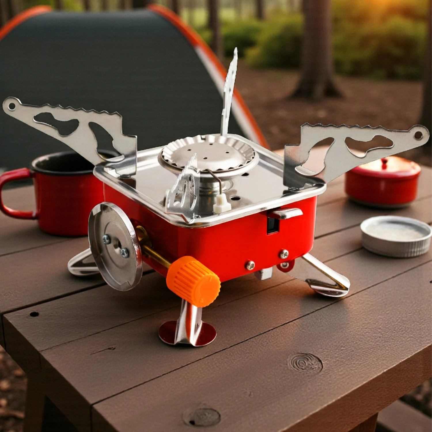 Taşınabilir Mini Tek Gözlü Portatif Kendinden Manyetolu Kamp Ocağı + 2 Adet 400ml Kartuş