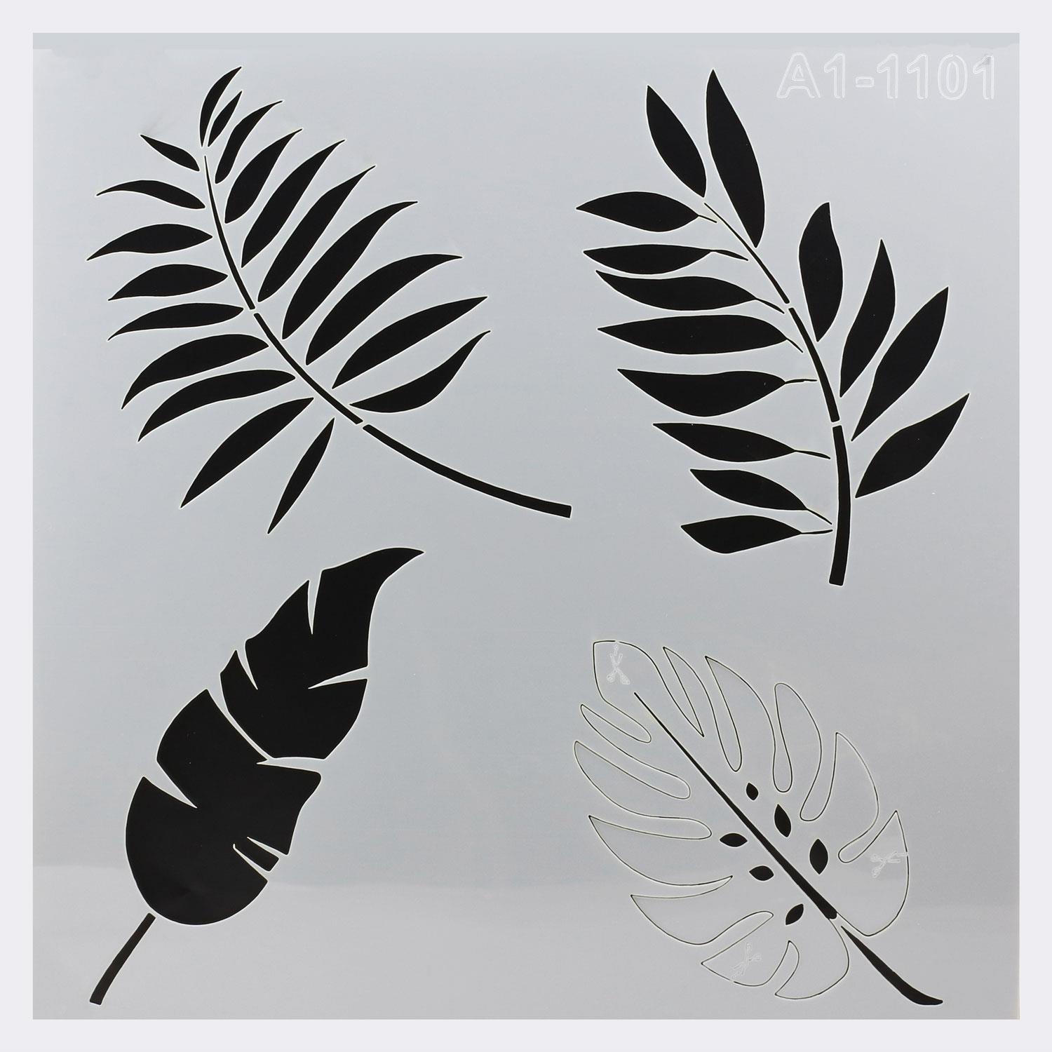 Stencil Duvar Boyama Şablon Tasarım Yaprak Desen Tekrar Kullanılabilir 30x30 cm