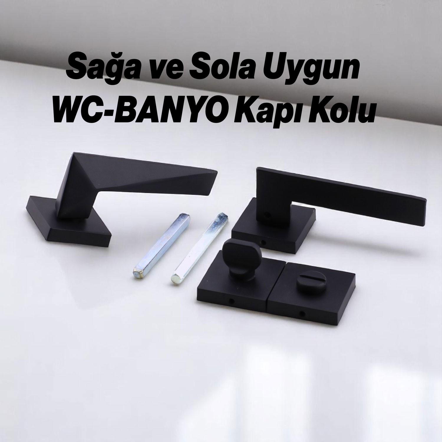 Yıldız WC - BANYO Siyah Kapı Kolu Kare Rozetli Ev Kapı Kolları Kilitlenebilir Sağ Sola Uygun 1 Takım