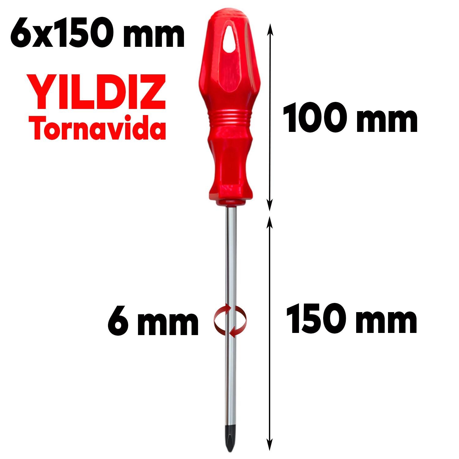 Tornavida Yıldız Tornavida Kırmızı Plastik Sap 6x150 mm