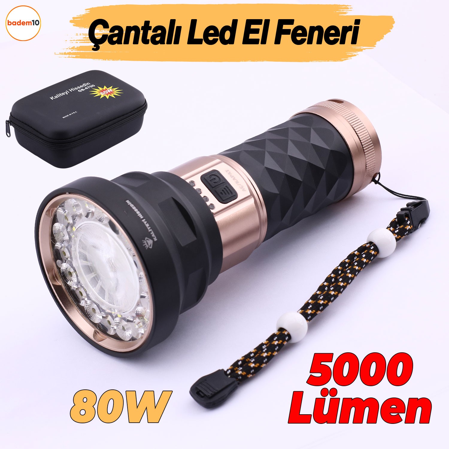 El Feneri 5000 Lümen Uzun Menzil 80W Şarjlı Powerbank Ledli Işık Kafa Lambası Su Geçirmez Kamp
