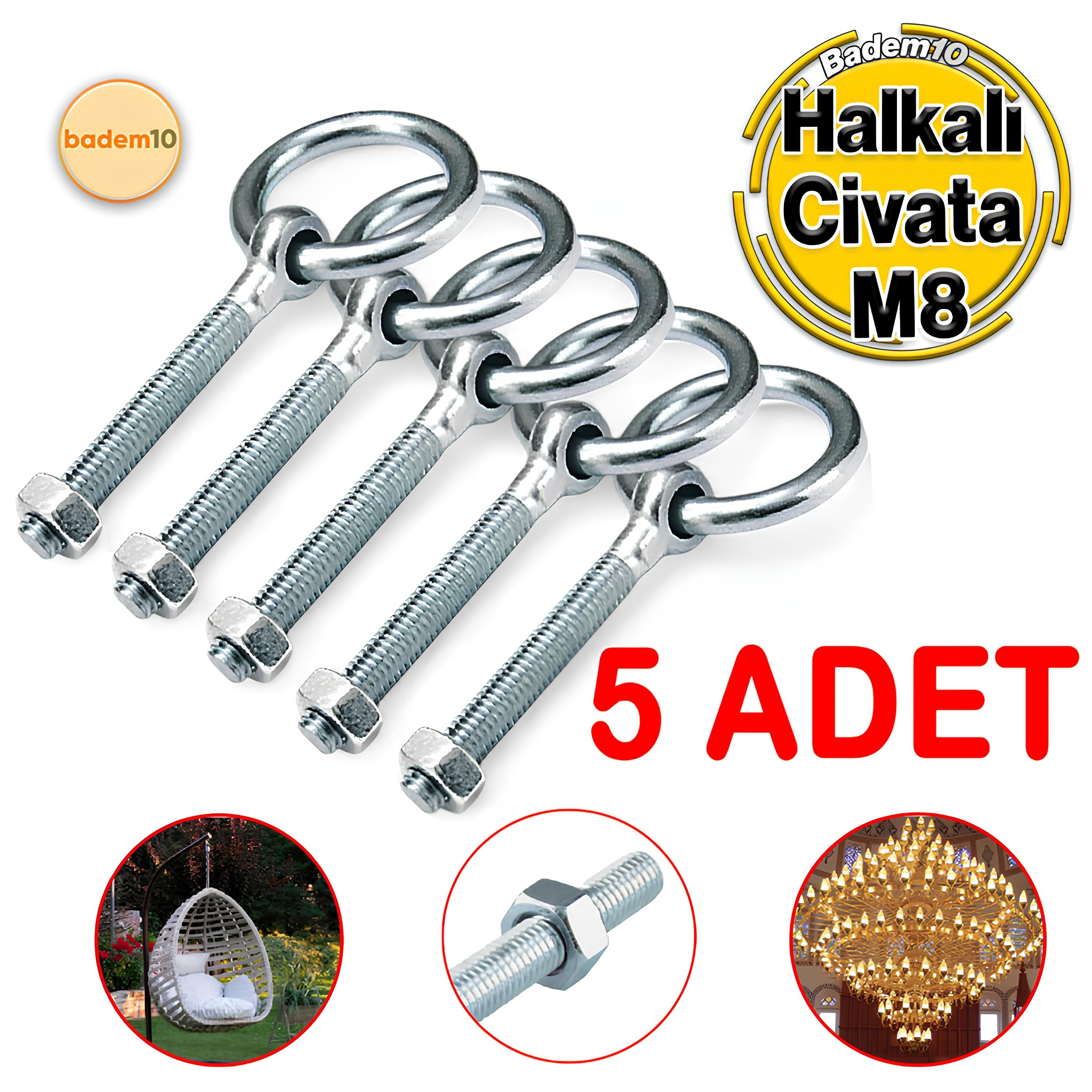 M8 Somunlu 5 li Delikli Halka Metal Paslanmaz Civata Sabitleme Çekme Kaldırma Tavan Kancası Asma Kit