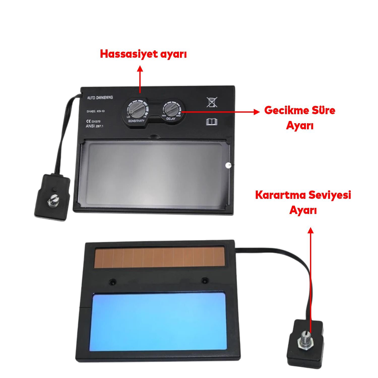 Güneş Enerjili Pilli Otomatik Kararan Baş Maskesi ADF Kartuşlu Ayarlanabilir Hassasiyet ve Başlık