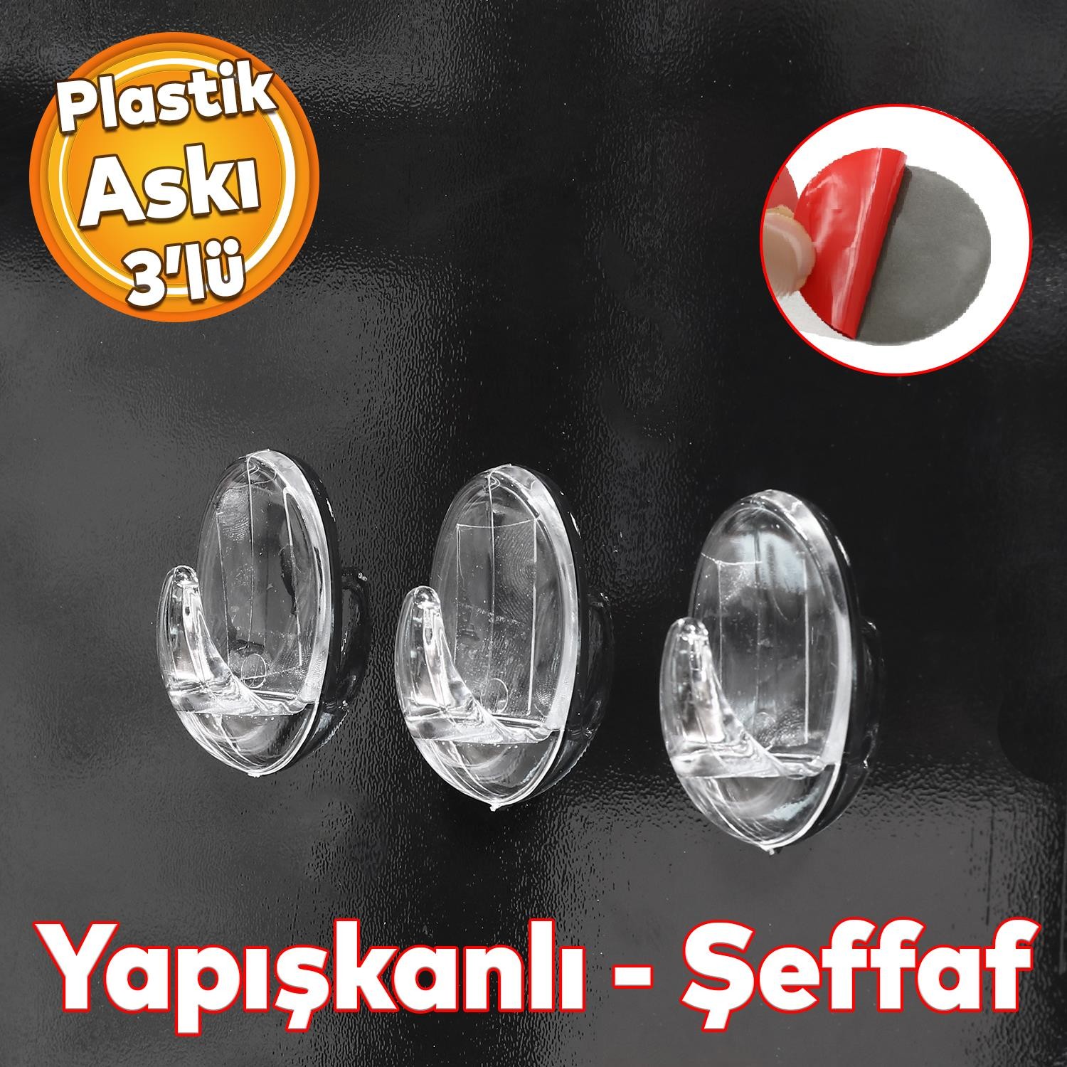 Yapışkanlı Banyo Lavabo Mutfak Askılık Şeffaf Plastik Sağlam Asma İz Bırakmayan Askı 3 Adetli Set 