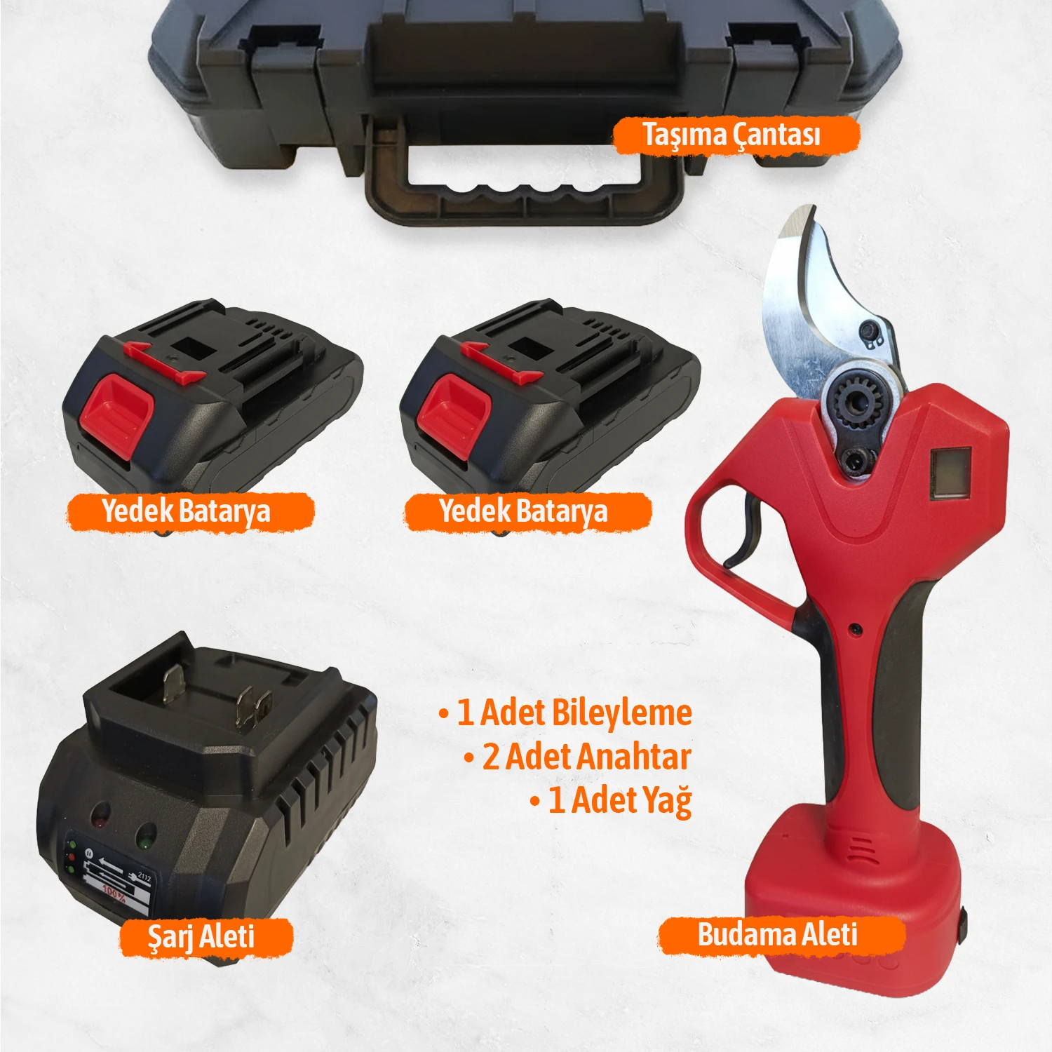 RDX9033 Akülü Dal Budama Makası Lion BMC 35 mm Kesme Kapasitesi 2 Adet Yedek Bataryalı Dal Budama 