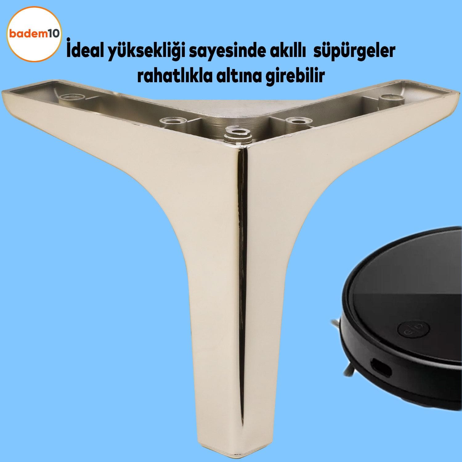 Sedef Lüks Mobilya Kanepe Sehpa Tv Ünitesi Koltuk Ayağı 14 Cm Parlak Krom Baza Ayakları