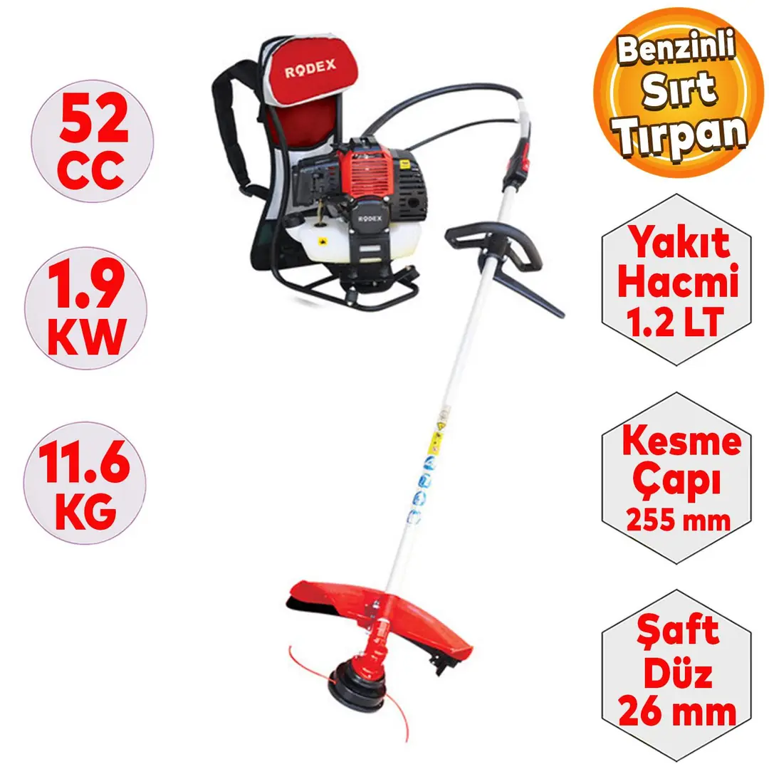 Rodex RDX9636 Benzinli Sırt Tırpan Testere 52 CC/1,9 KW- Badem10