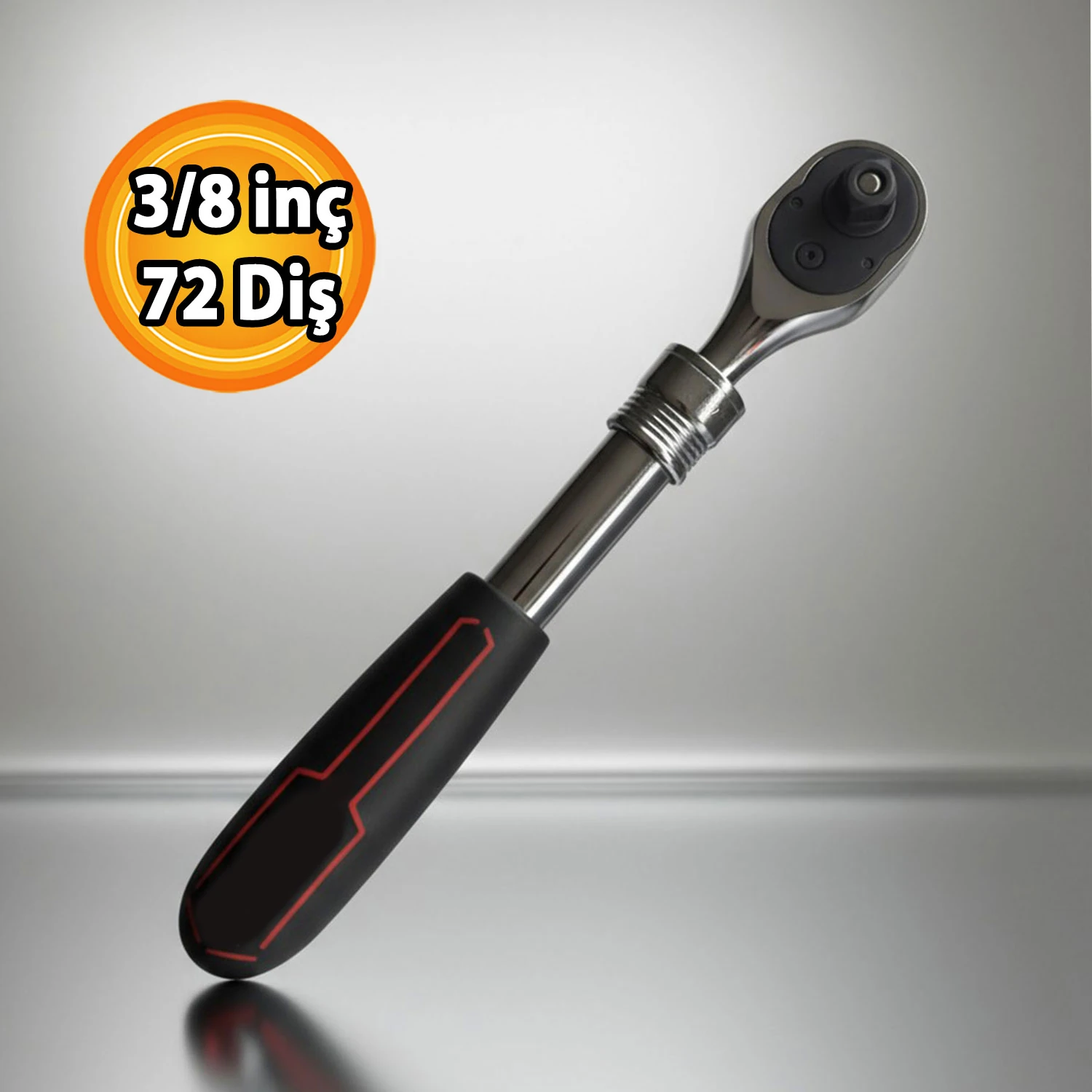 Uzatmalı Cırcır Kolu 72 Diş 3/8" Profesyonel Lokma Kol Uzatma Mekanizmalı Dayanıklı El Aleti