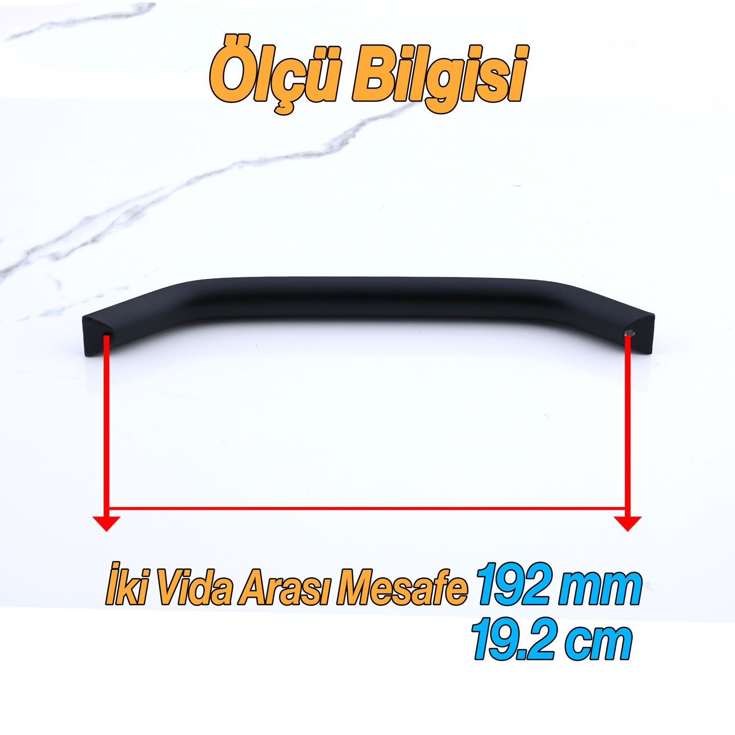 Şahin Siyah Metal Kulp 192 mm - 19.2 cm Mobilya Çekmece Mutfak Dolabı Dolap Kulpları Kulbu Kulpu