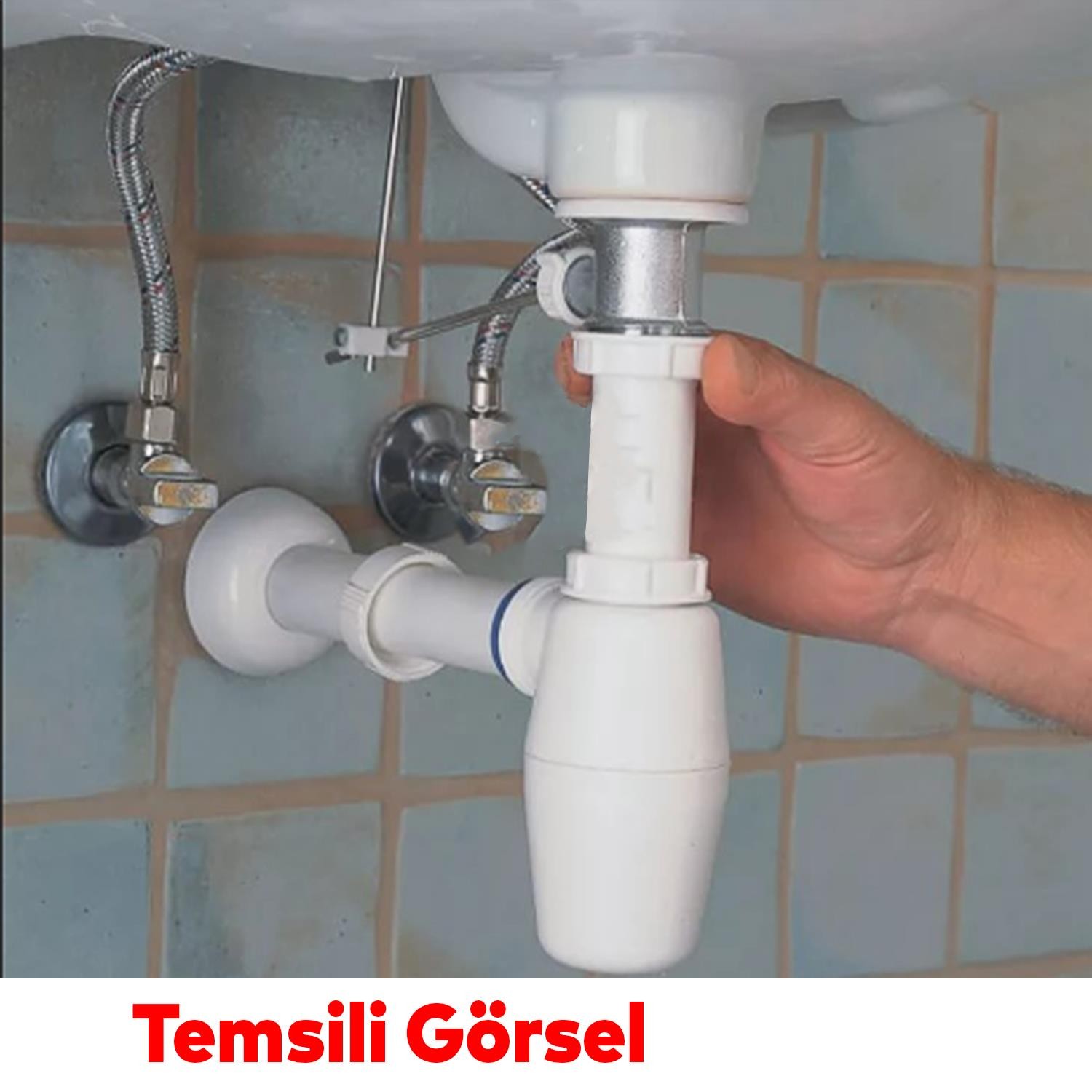 Sifon Körüklü Sökülebilir Tas'lı Temizlenebilir Mutfak Banyo Lavabo Taşı Gider Borusu Plastik 38 cm