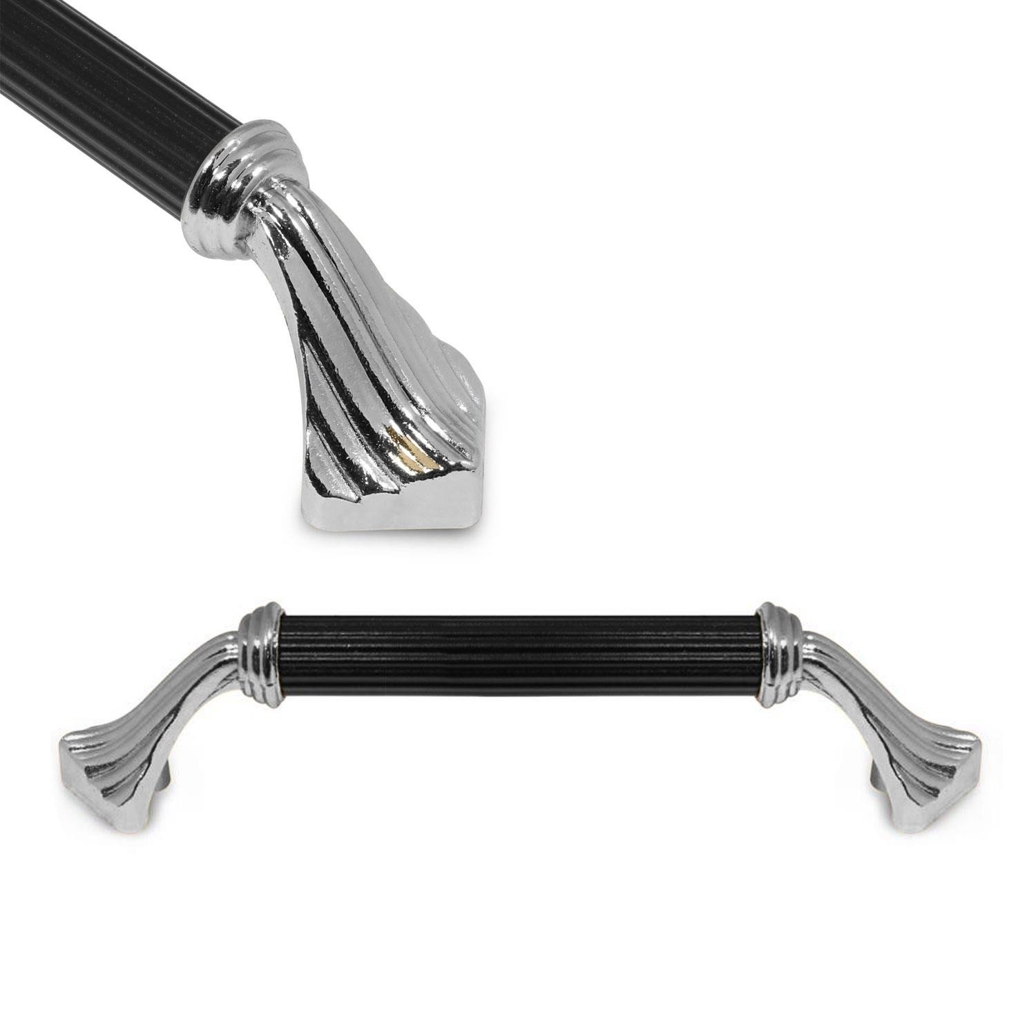 Konak Çekmece Dolap Kapak Kulpu Kulbu 128 mm Metal Kulp - Krom-Siyah