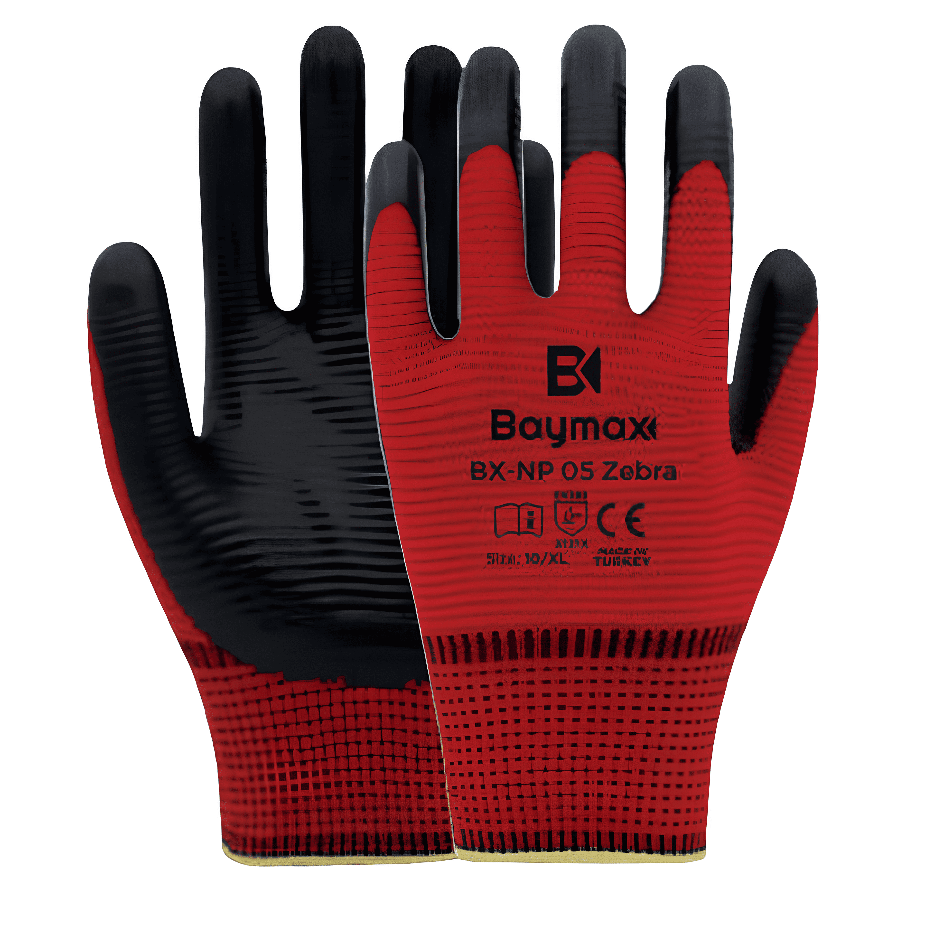 Baymax NP Serisi Polyester Örme Nitril İş Eldiveni İnşaat Sanayi Şantiye Bahçe Makine Ambalaj - BX-NP 05 Zebra