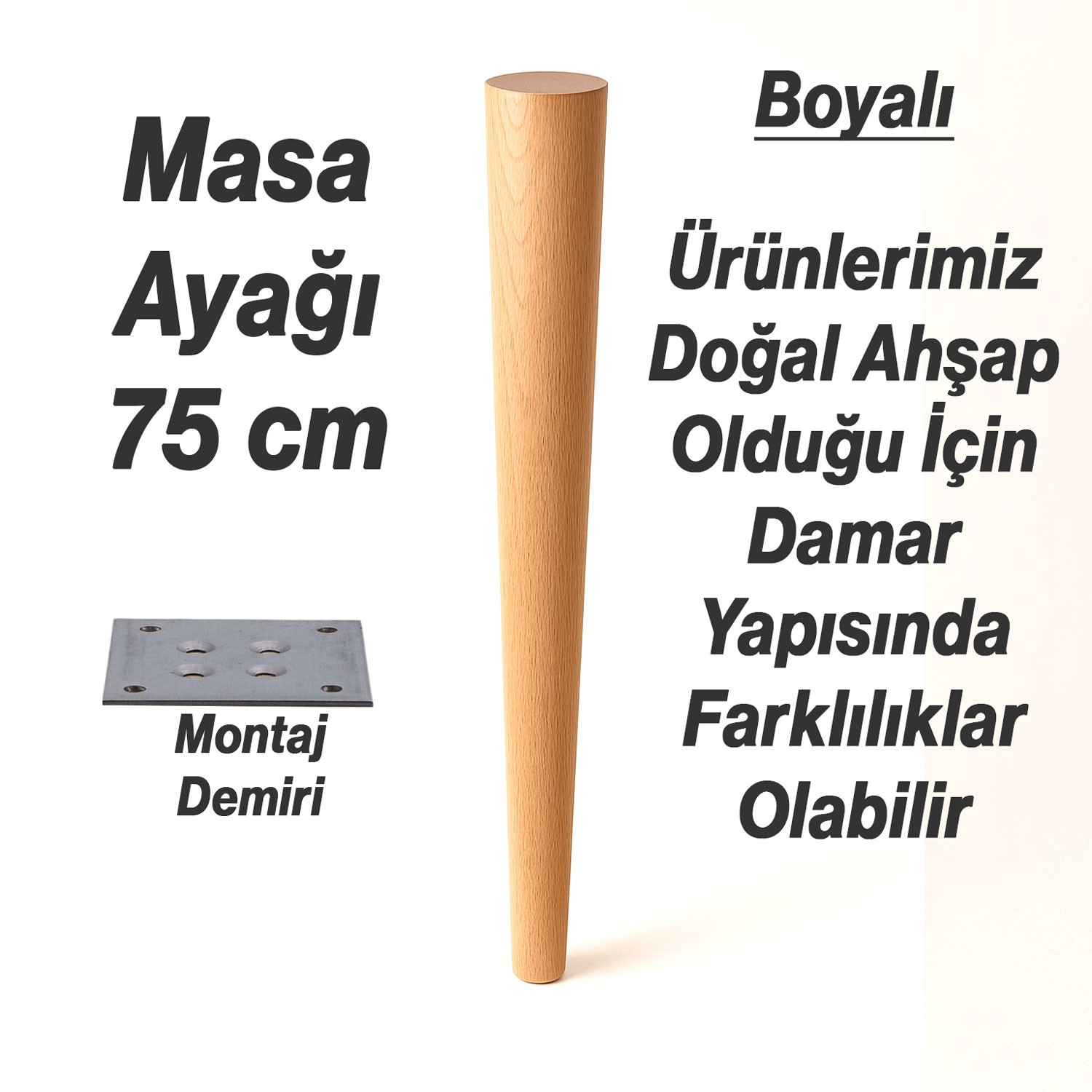 Bohem 75 cm Masa Ayağı Kahverengi Doğal Ahşap Bağlantı Aparatlı Mobilya Koltuk Kanepe Sehpa Ayakları