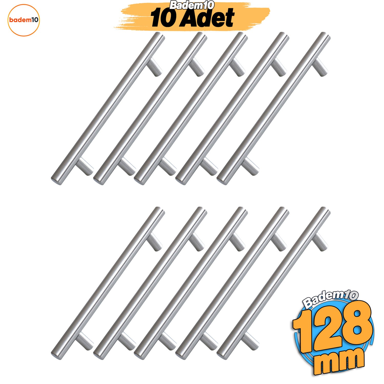 RoseMary (10 ADET) İnox Metal Kulp 128 mm ( 12.8 cm ) Mobilya Mutfak Çekmece Dolap Kapak Kulpu Kulbu