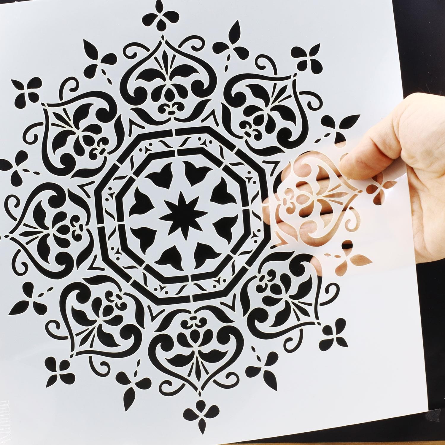 Stencil Duvar Boyama Şablon Tasarım Mandala Desen Tekrar Kullanılabilir 30x30 cm