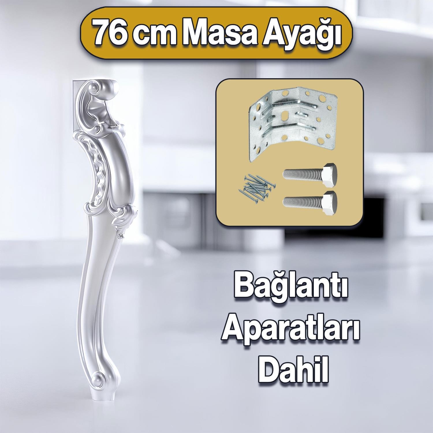 4 Adet Valenta Masa Dresuar Ayağı 76 cm Gümüş Ayak Mutfak Yemek Masası Mobilya Ayakları Gümüş Gri