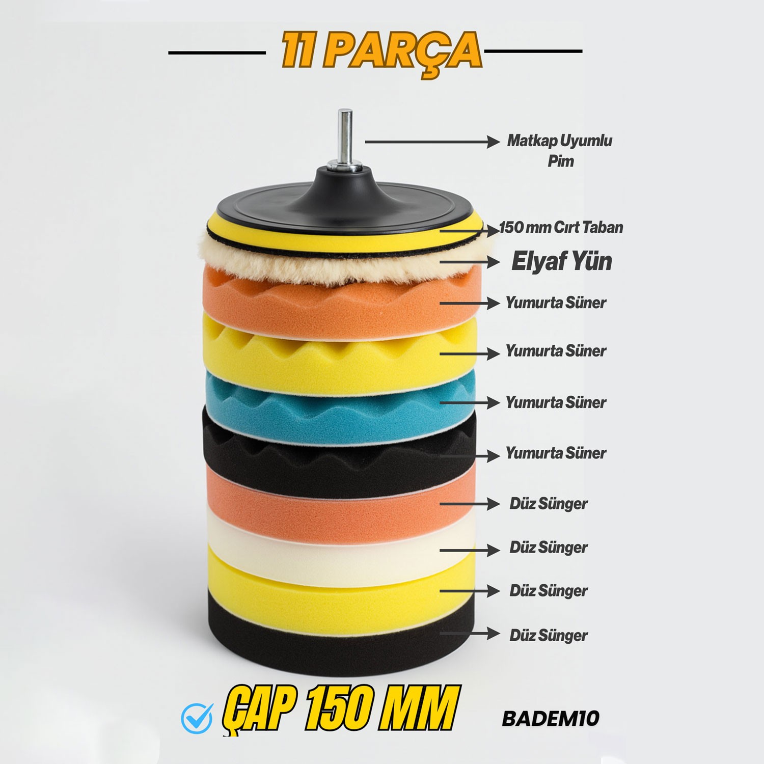 Pasta Cila Polisaj Süngeri Seti + 300 Gr Cila 150 mm Matkap Uyumlu Oto Seramik Wax Parlatma Pedi