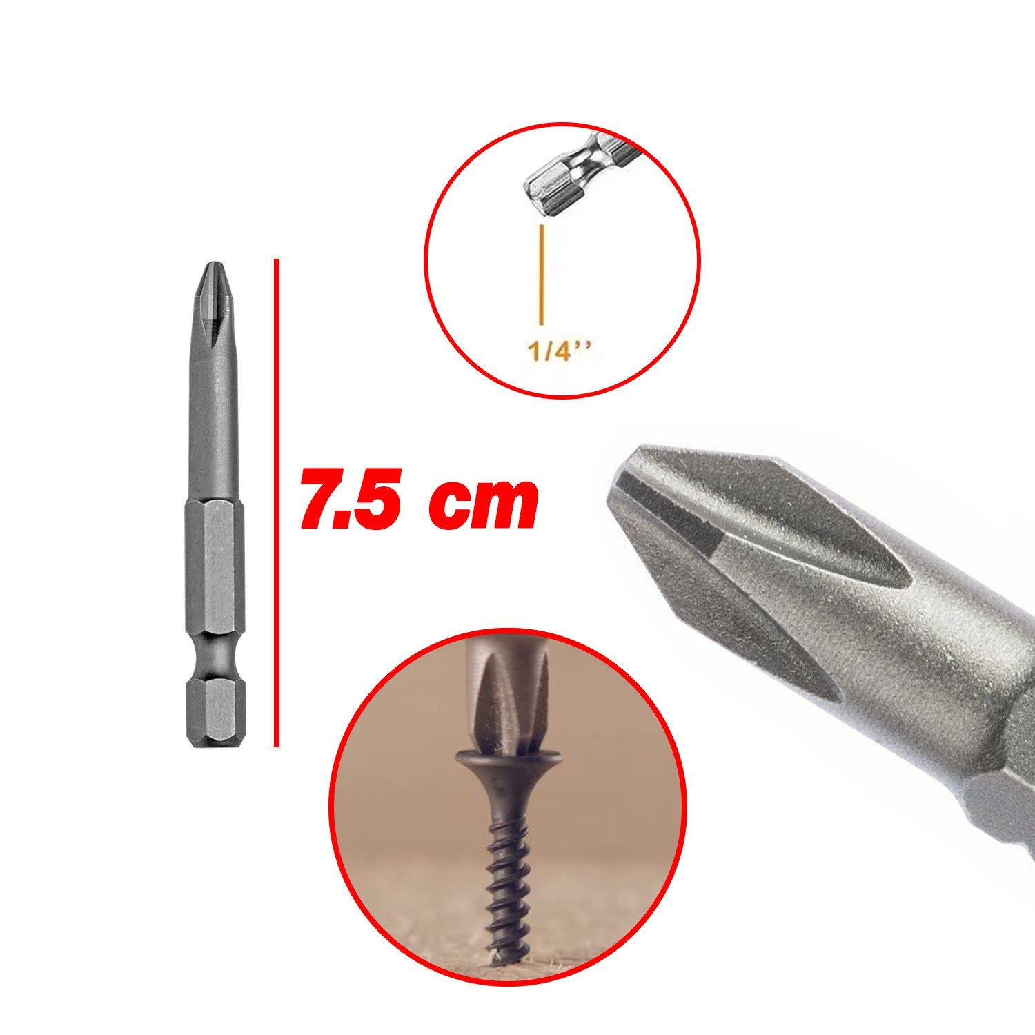 Mıknatıslı Yıldız PH2 Bits Uç 75 mm 10'lu Set Kutulu Manyetik 1/4" Matkap Ucu 7.5 cm Uzunluk