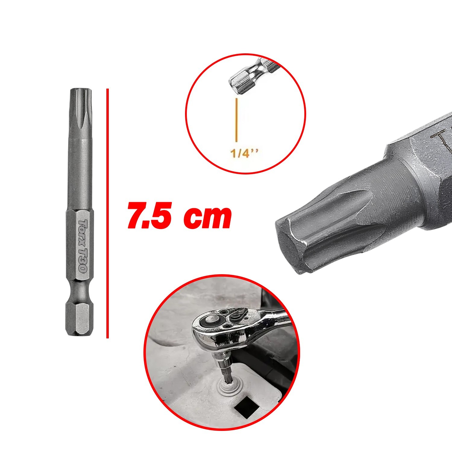 Mıknatıslı Torx T30 Bits Uç 75 mm 10'lu Set Kutulu Manyetik 1/4" Matkap Ucu Tork 7.5 cm Uzunluk