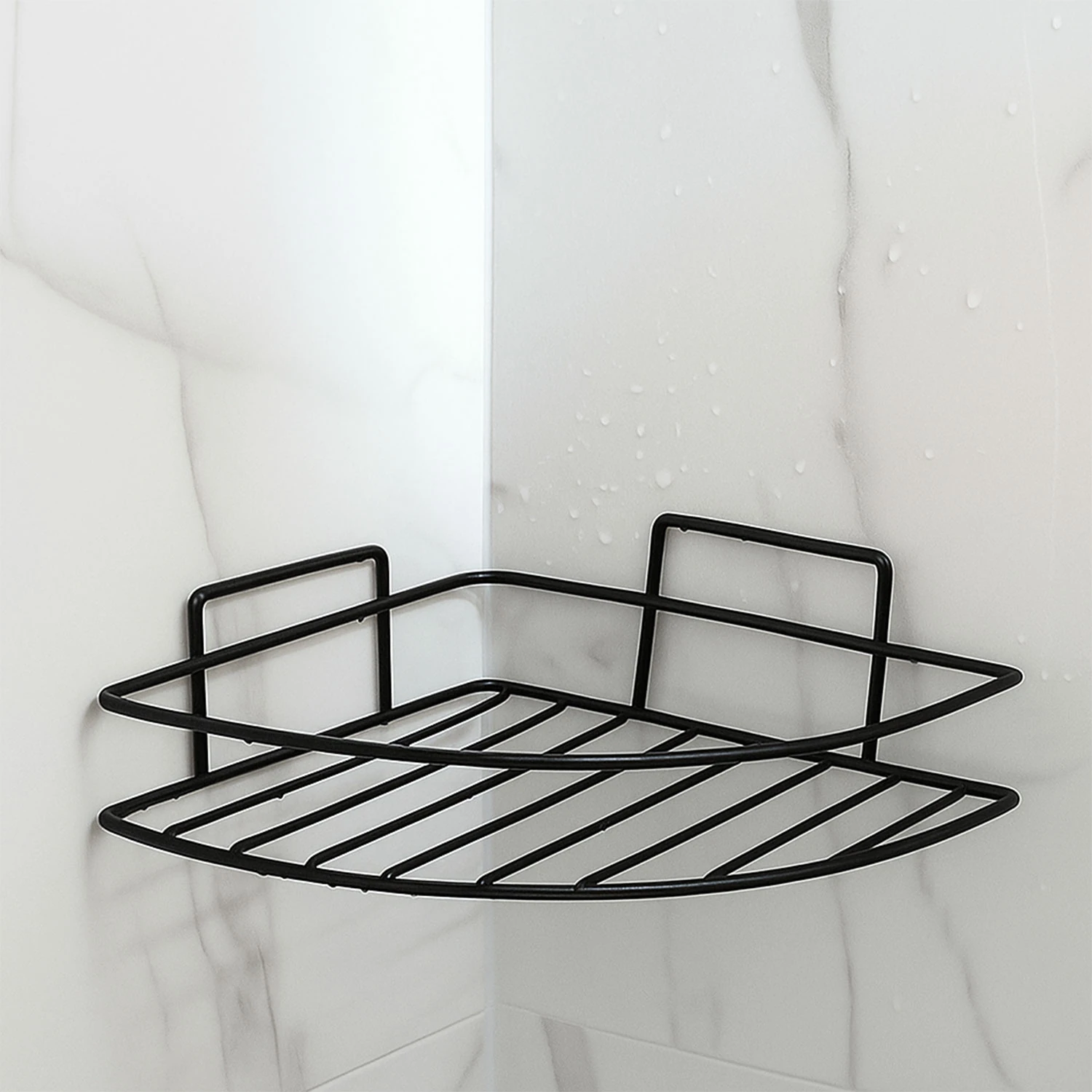 Siyah Tek Katlı Duş Şampuanlık Banyo Rafı Metal Şampuan ve Aksesuar Düzenleyici Vidalı Montaj