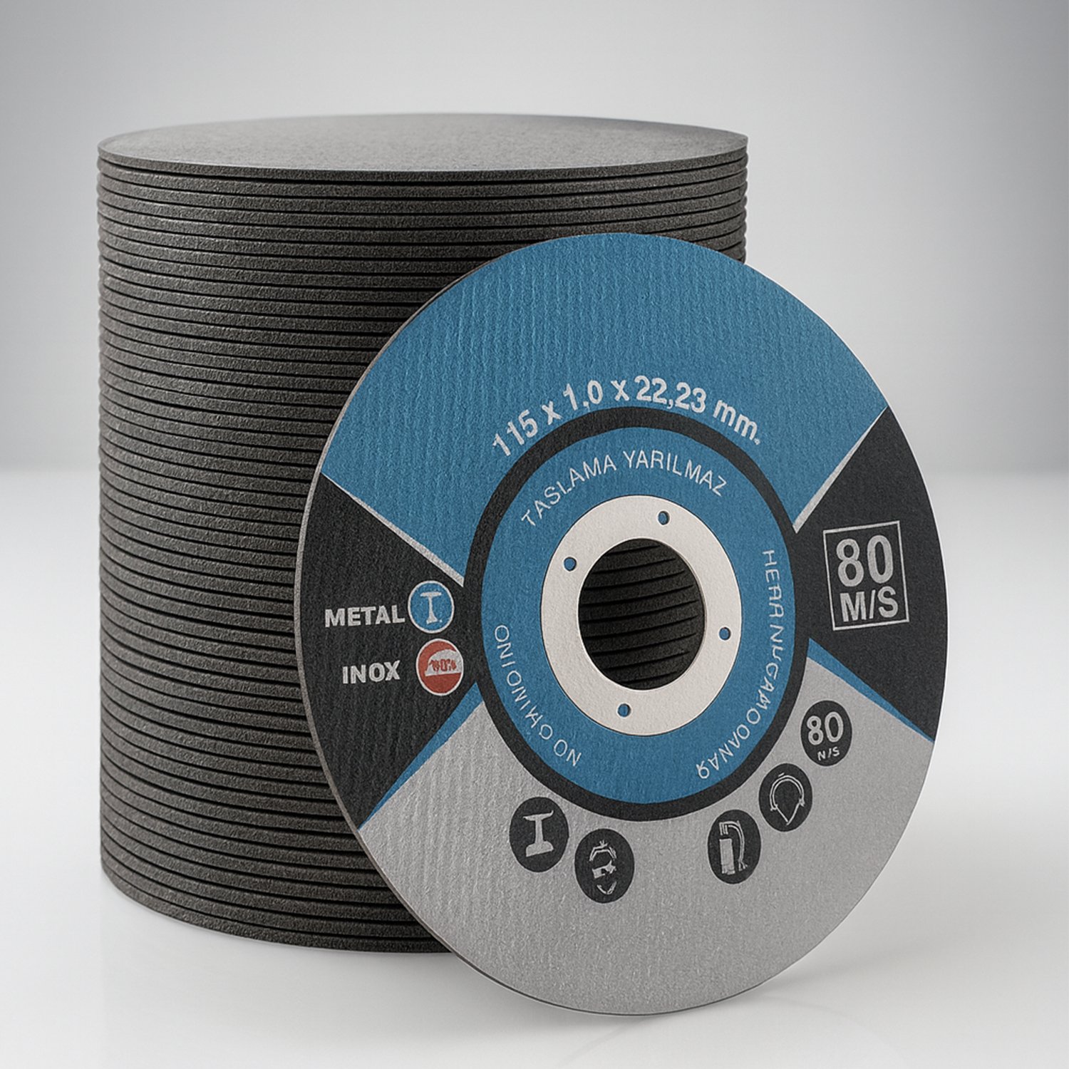İnox Metal Kesici (25 Adet) Kesme Diski 115x1,0x22,23 mm İnce Taş Disk Spiral Demir Kesici Disk
