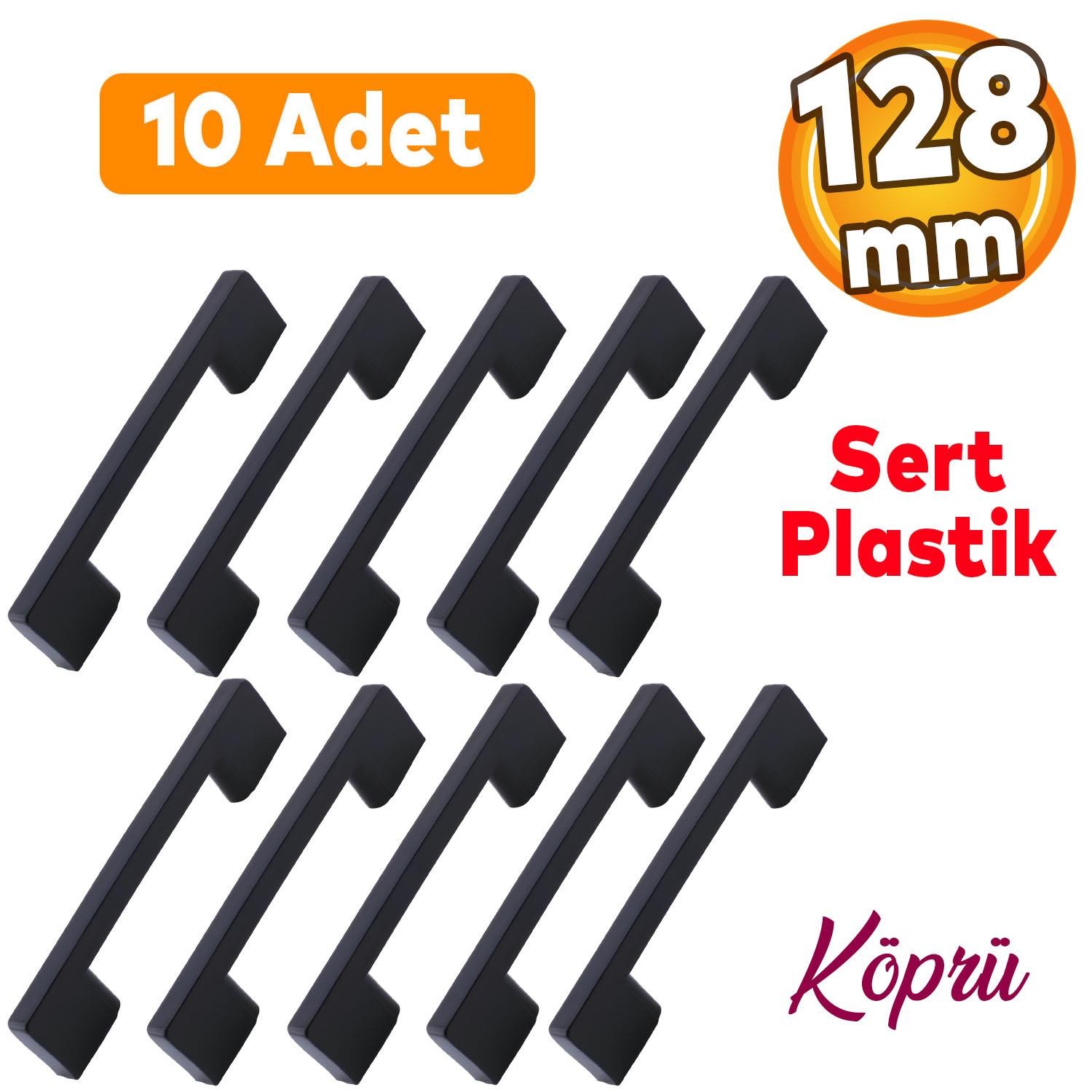 Köprü 128 Mm (SERT PLASTİK) Mobilya Mutfak Çekmece Dolabı Dolap Siyah Kulbu Kulpu Kulpları 10 Adet