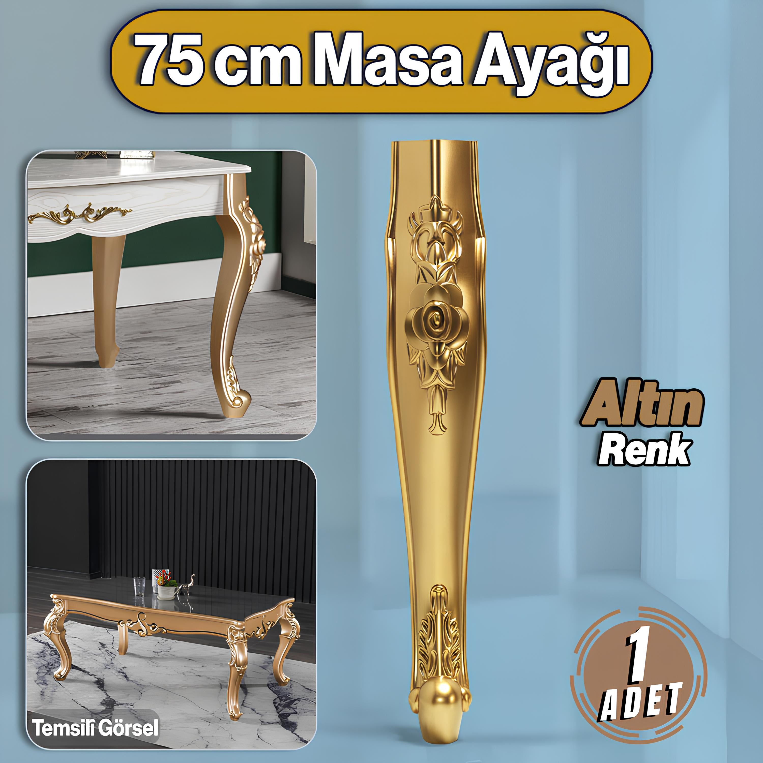 Rosa Masa Dresuar Ayağı 75 cm Plastik Gold Altın Ayak Mutfak Yemek Masası Mobilya Ayakları