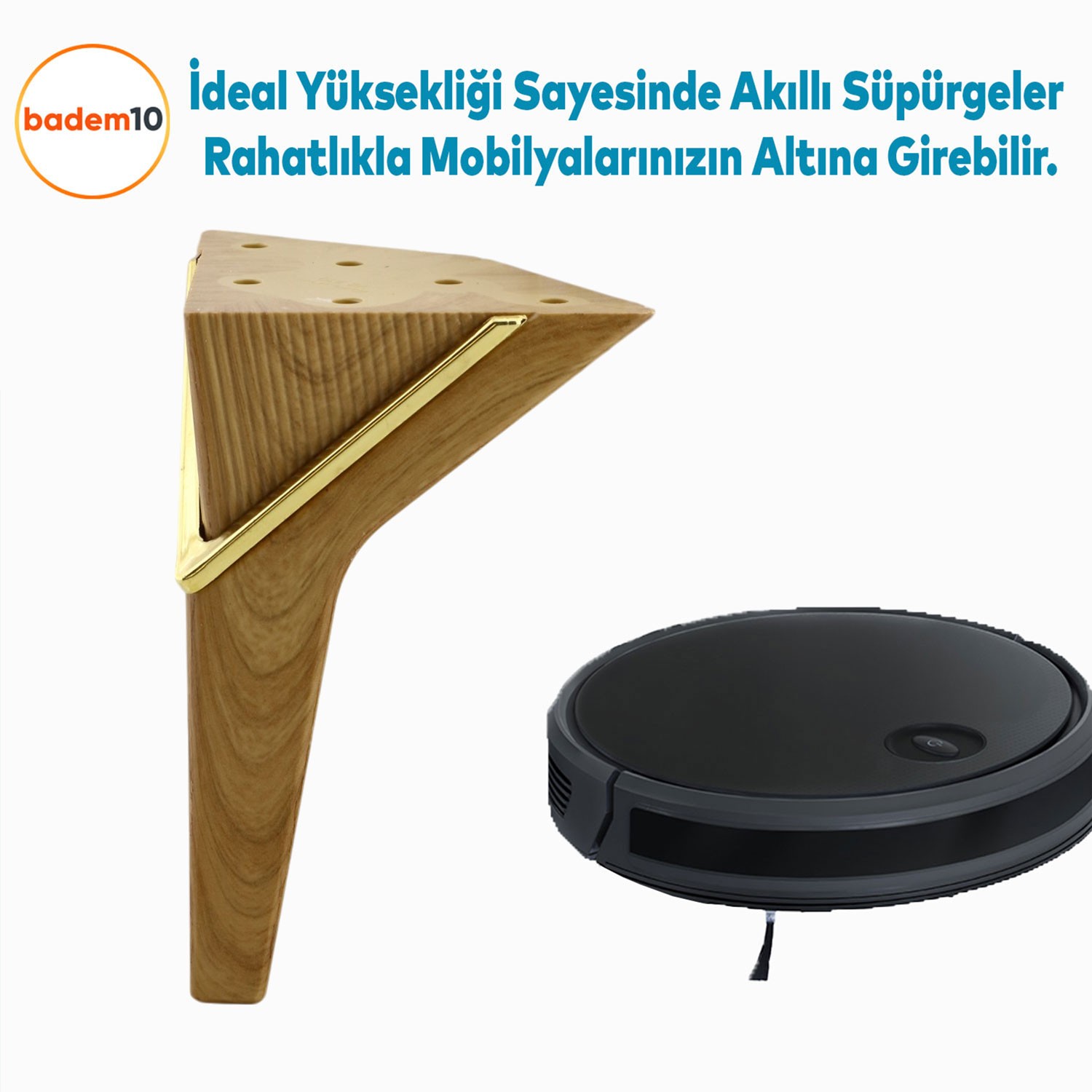 Empoli 16 cm Açık Ceviz Gold 4 Adet Lüks Mobilya Kanepe Koltuk Sehpa Tv Ünitesi Baza Ayağı Seti