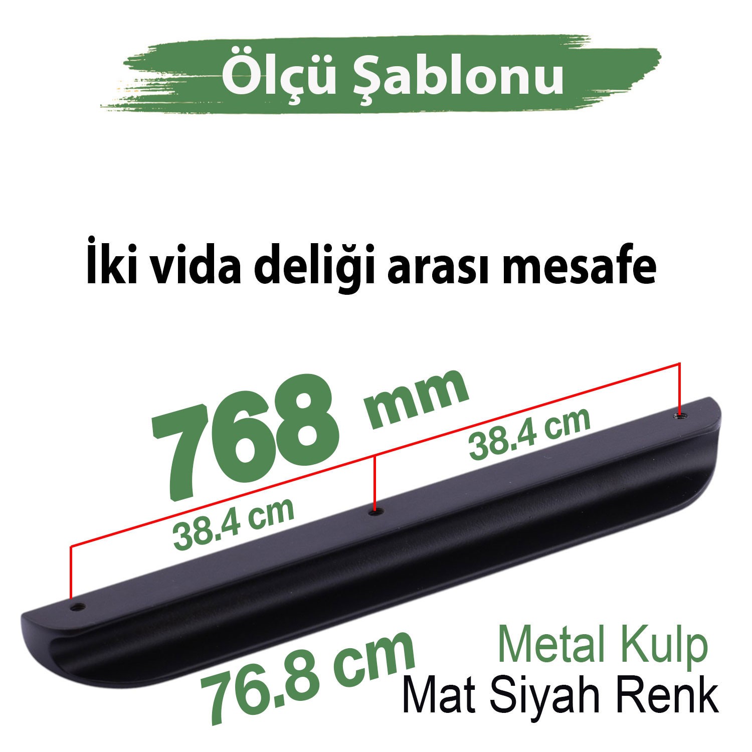 Fırat Siyah Metal Gardırop Kulpu 768 mm Mutfak Vestiyer Banyo Mobilya Çekmece Dolap Kulpları Kulbu