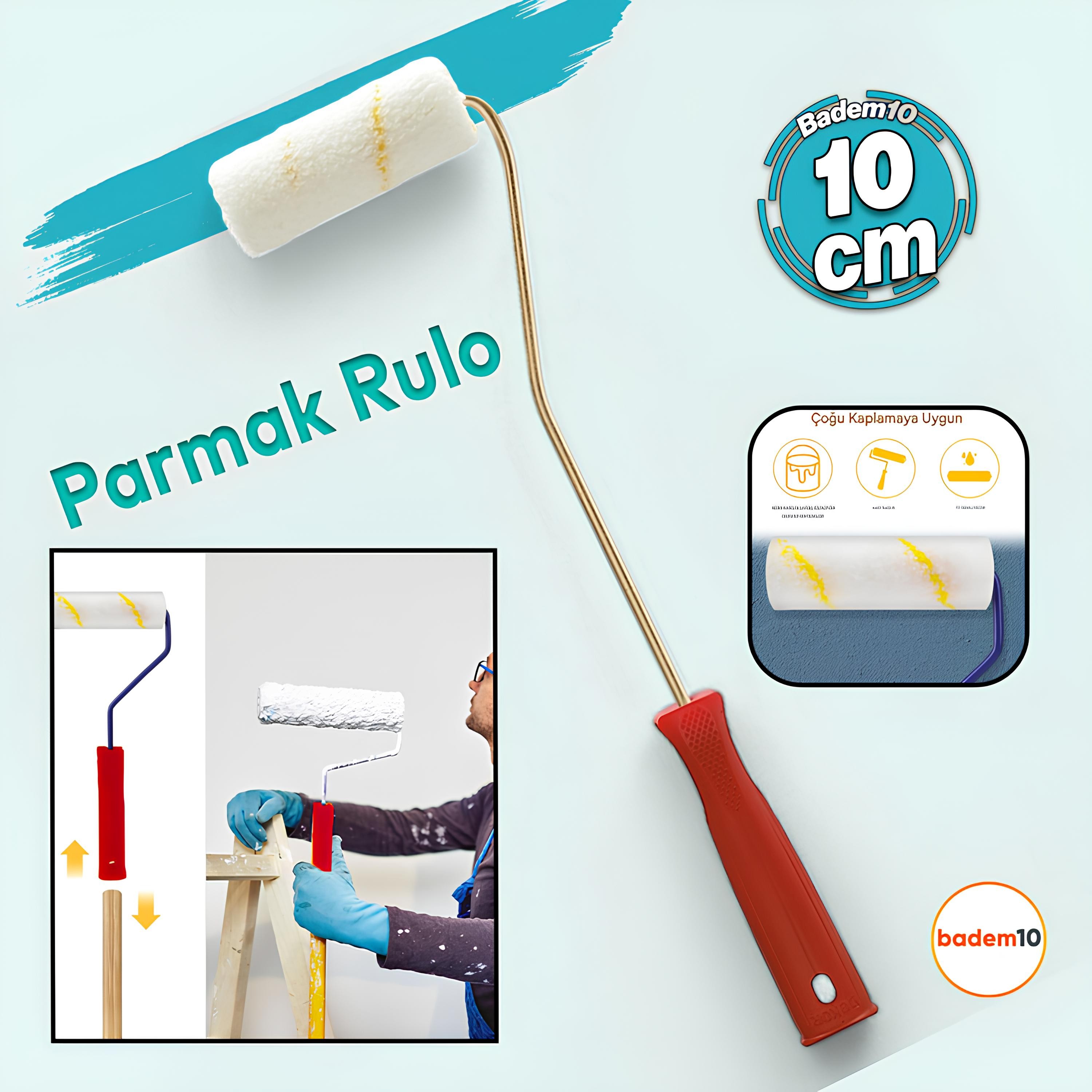 Boyacı Rulosu Yüzeyler için Saplı Duvar Boya Rulosu Fırça Saten Parmak Boyama Tadilat Rulosu 10 cm