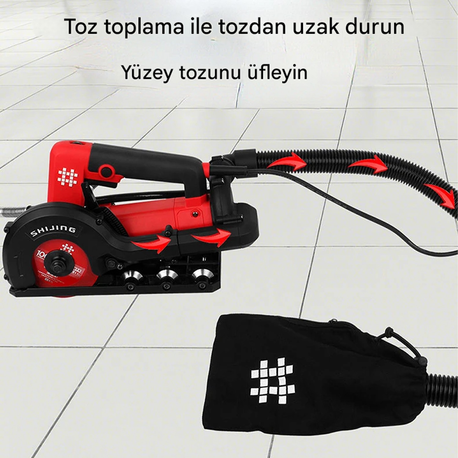 Derz Kazıma Makinesi 900W Toz Emiş Tekerlekli Elektrikli Fayans Seramik Mermer Karo Kesme Slot Açma