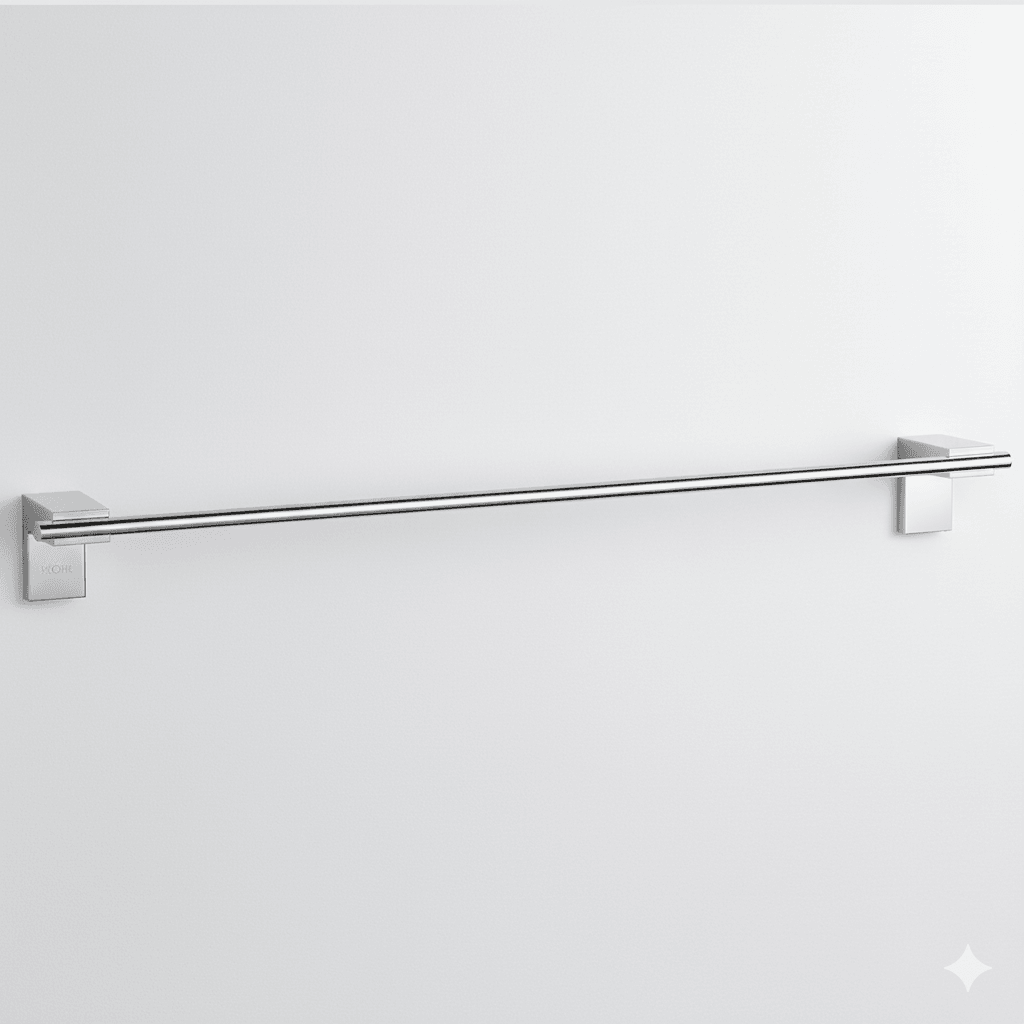 Krom Gümüş Metal Uzun Havluluk 49 cm Duvara Monte Vidalı Lüks Banyo Asma Askı Çubuk Tasarım