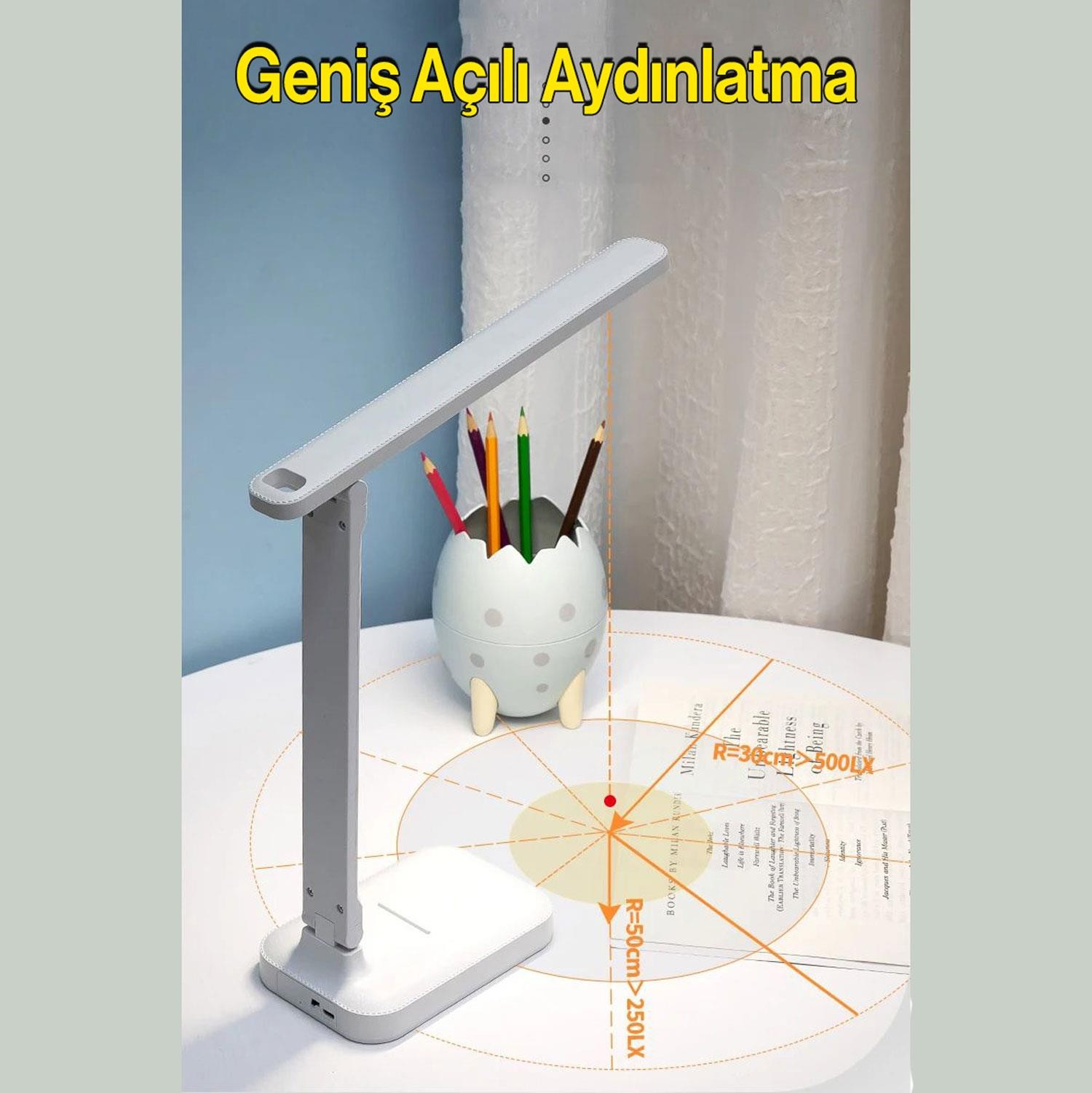 Şarjlı Masa Lambası 3 Renk Dokunmatik Telefon Standlı Kademeli Çalışma Okuma Işığı Gece Lambası 9w