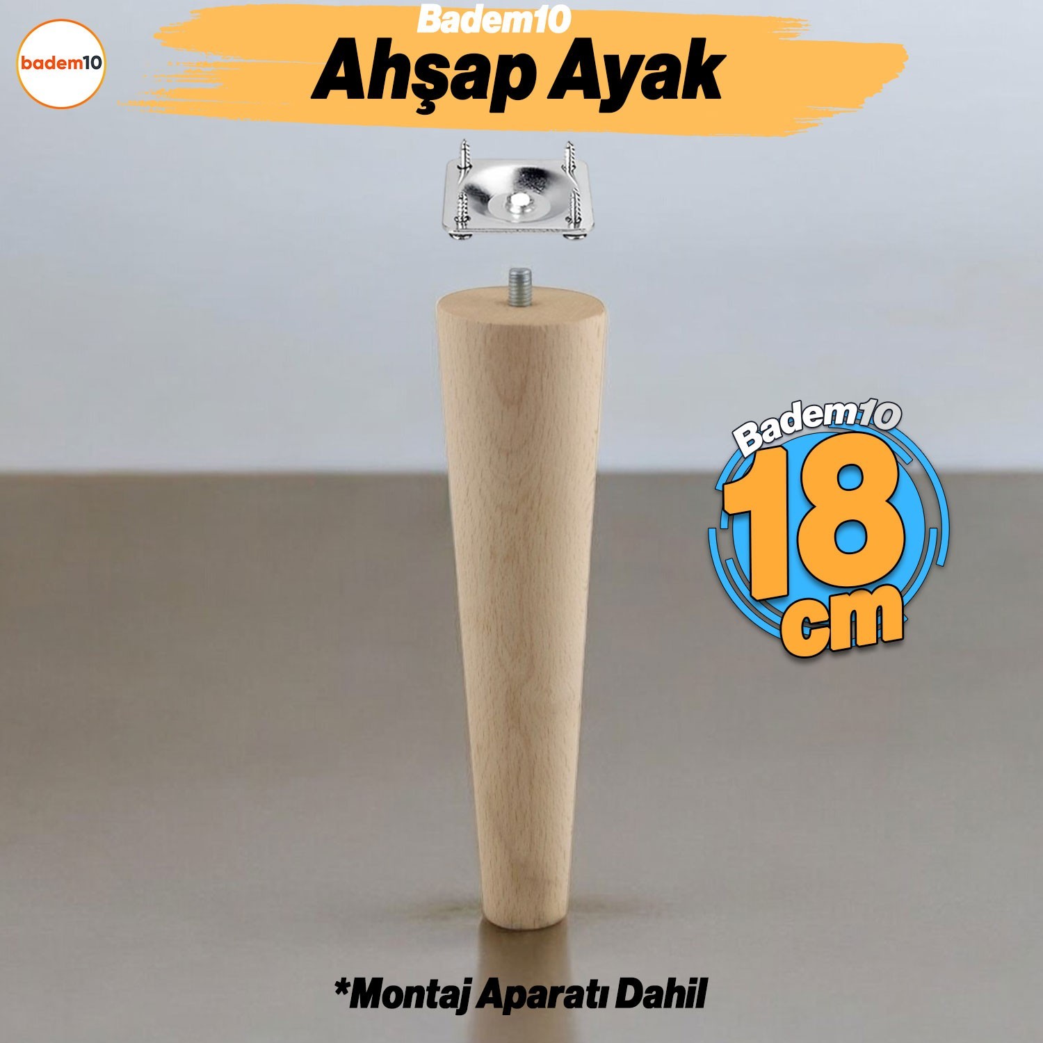 Ahşap 18 cm Ahşap Ayak Bağlantı Aparatlı Mobilya Koltuk Kanepe Sehpa Masa Ayağı Ayakları M8 Civatalı