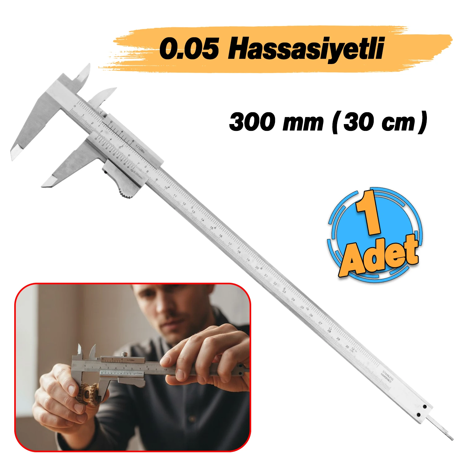 (0.05 Hassasiyet) 300 mm Kilitli Mekanik Kumpas Monoblok Metal Gövde İç Dış Derinlik Ölçüm Aleti
