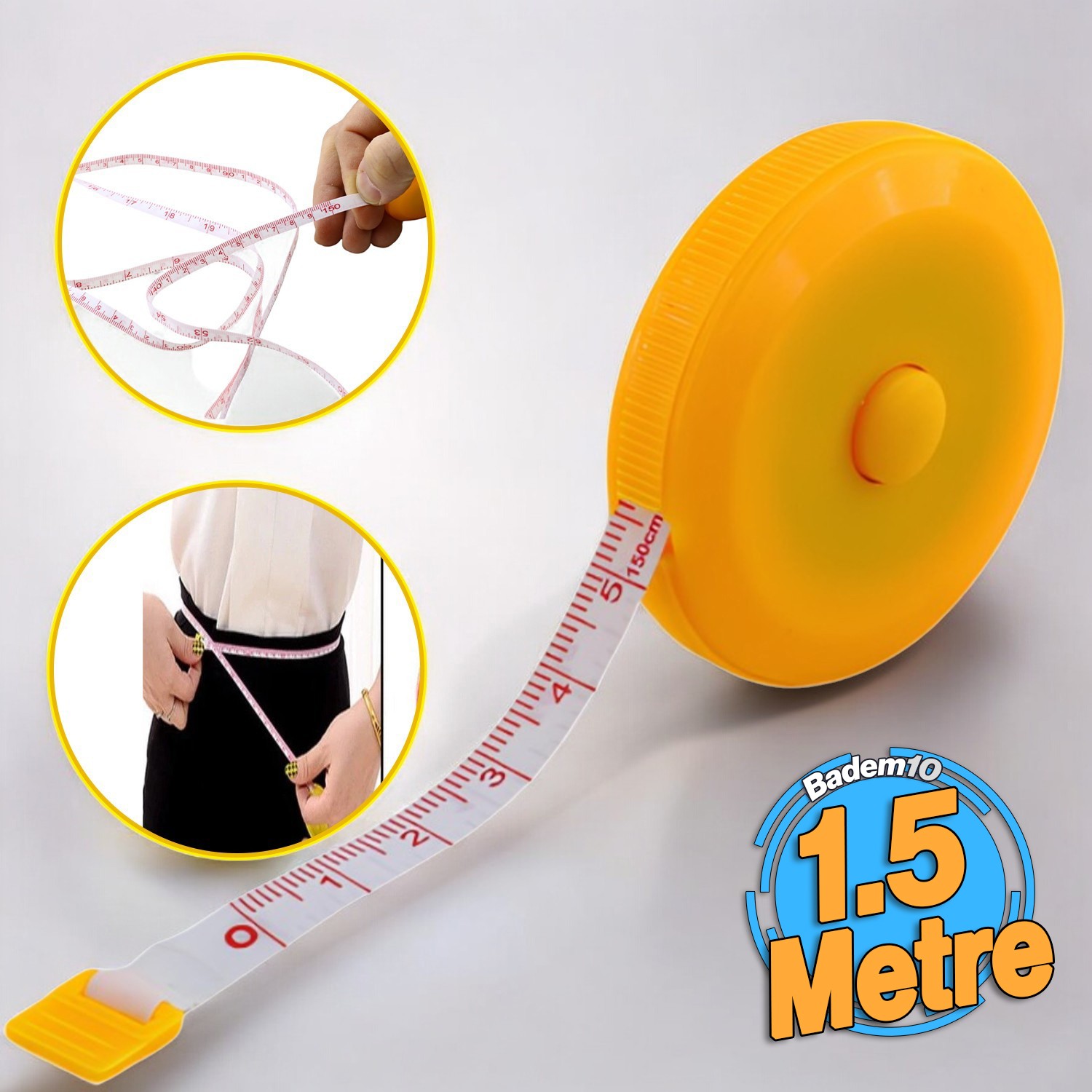 1,5 Metre Basmalı Otomatik Metre 150 cm Mezura Makaralı Ölçüm Terzi Mezurası Diyetisyen Bel Bandı