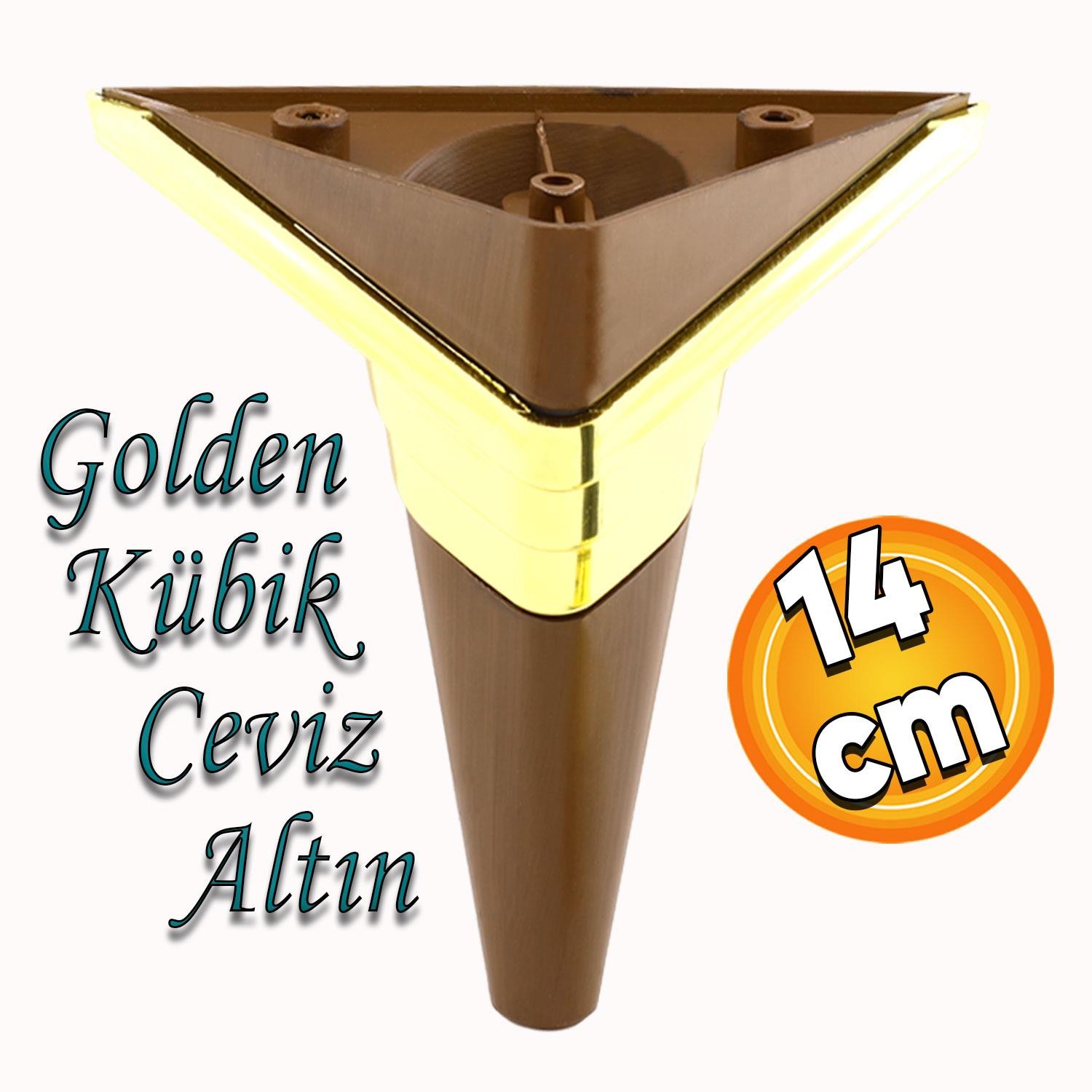 Golden Köşe Lüks Mobilya Kanepe Sehpa TV Ünitesi Koltuk Ayağı Baza Ayakları Kübik Ceviz Altın 14 cm