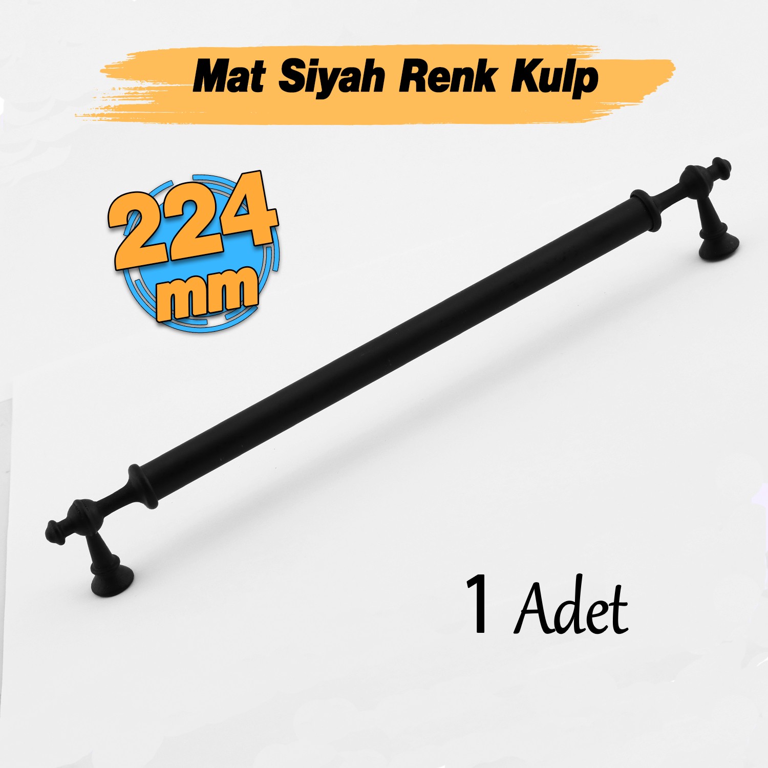 Lüks Metal Kulp Melis (224 mm - 22.4 cm) Siyah Mobilya Mutfak Çekmece Dolap Dolabı Kulbu Kulpları
