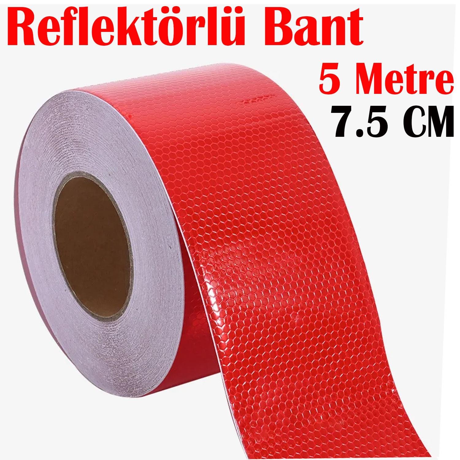 Reflektörlü Bant Kırmızı Reflektif Fosforlu Şerit Bant 7.5 cm 5 Metre İkaz Bandı