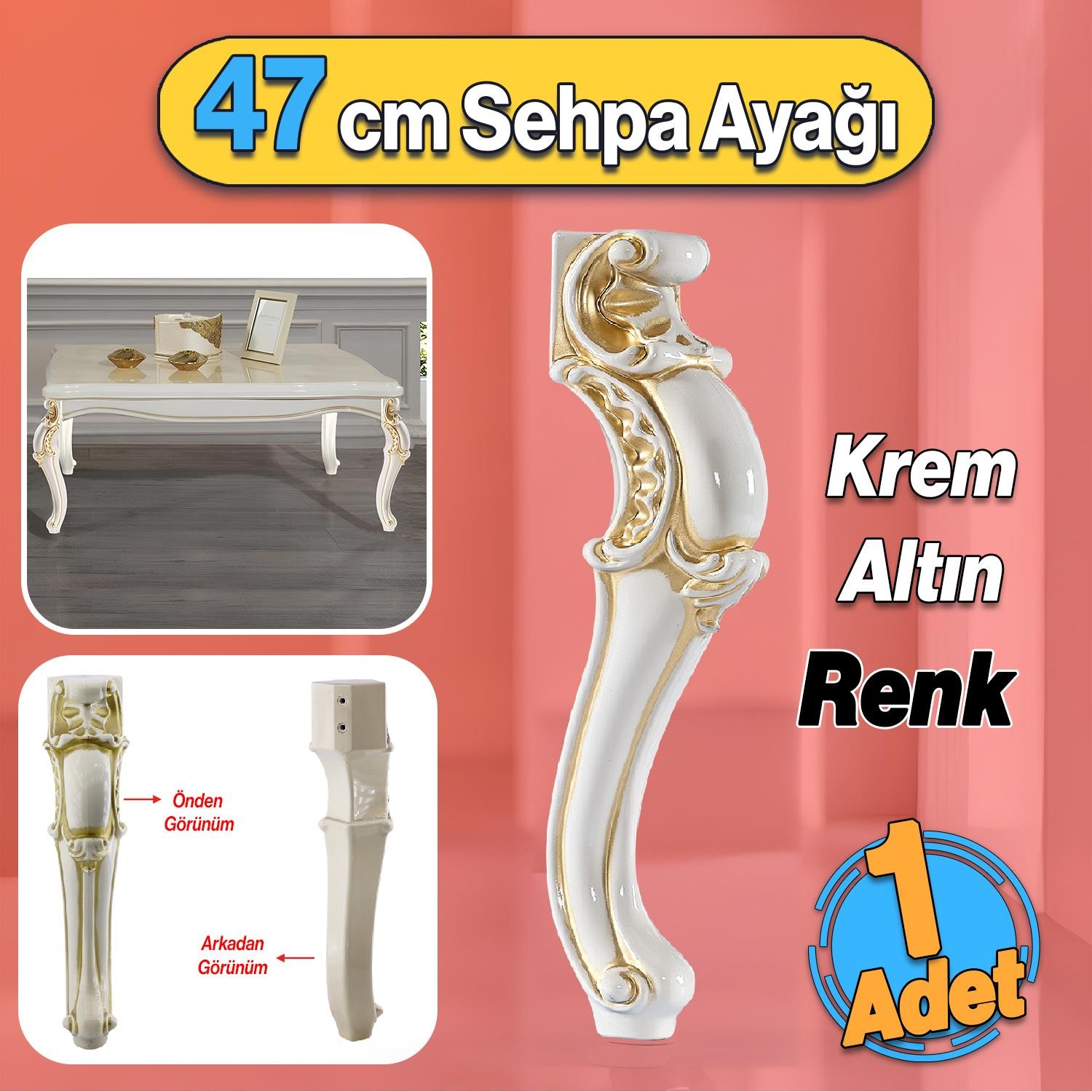 Valenta Plastik Sehpa Ayağı 47 cm Krem Altın 1 Adet Mobilya Zigon Çay Orta Sehpası Ayak Ayakları