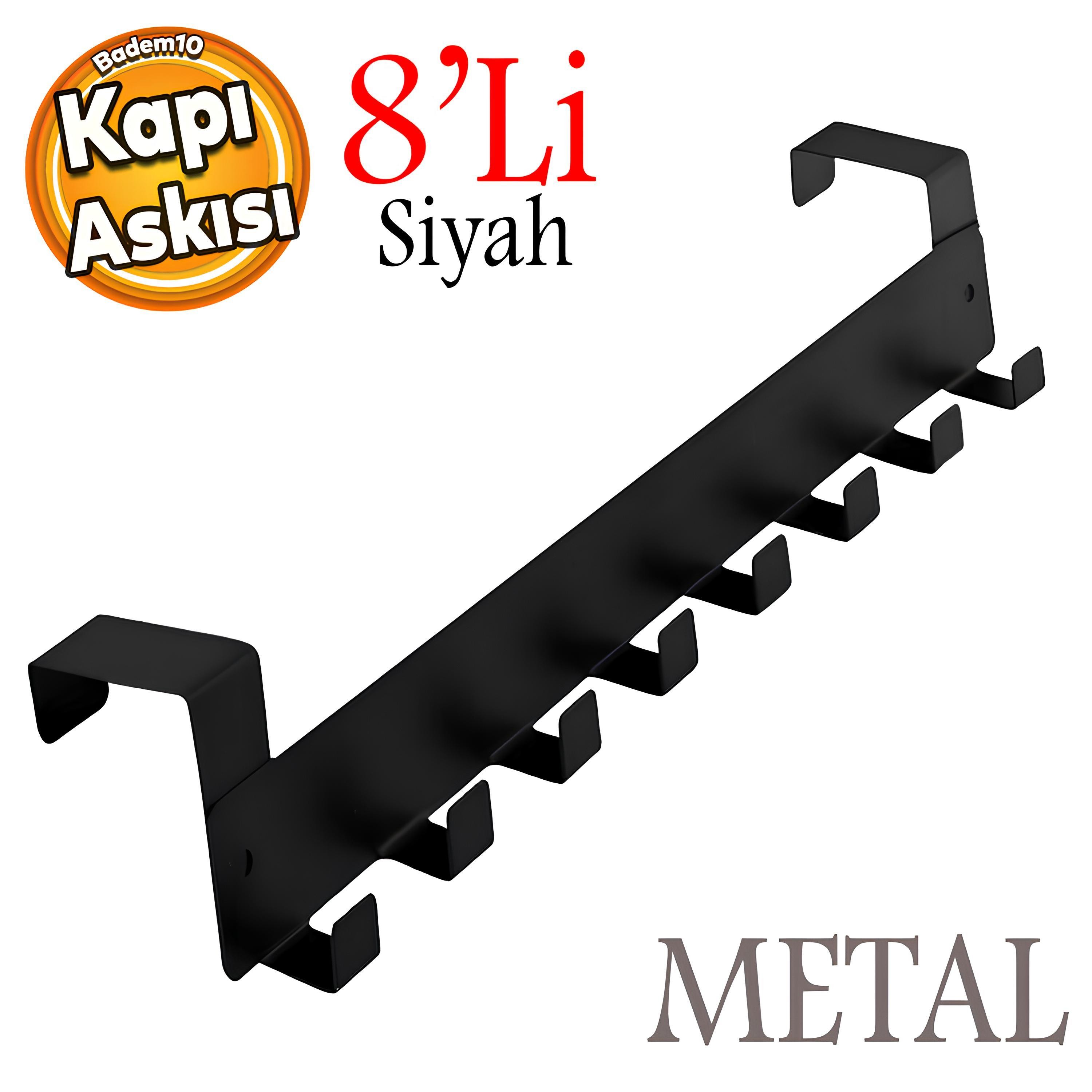 Kapı Arkası Askılık Elbise Havlu Asma Askı Metal 8'lı Tekli Oda Banyo Lavabo Kapısı Aparatı Siyah