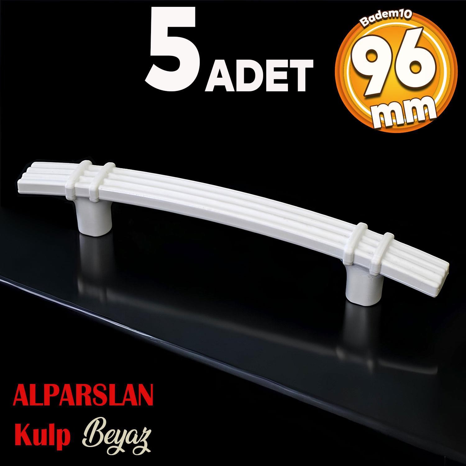 Alparslan 96 Mm (SERT PLASTİK) Beyaz Çekmece Mobilya Mutfak Dolap Kulbu Kulpu Kulpları 5 Adet