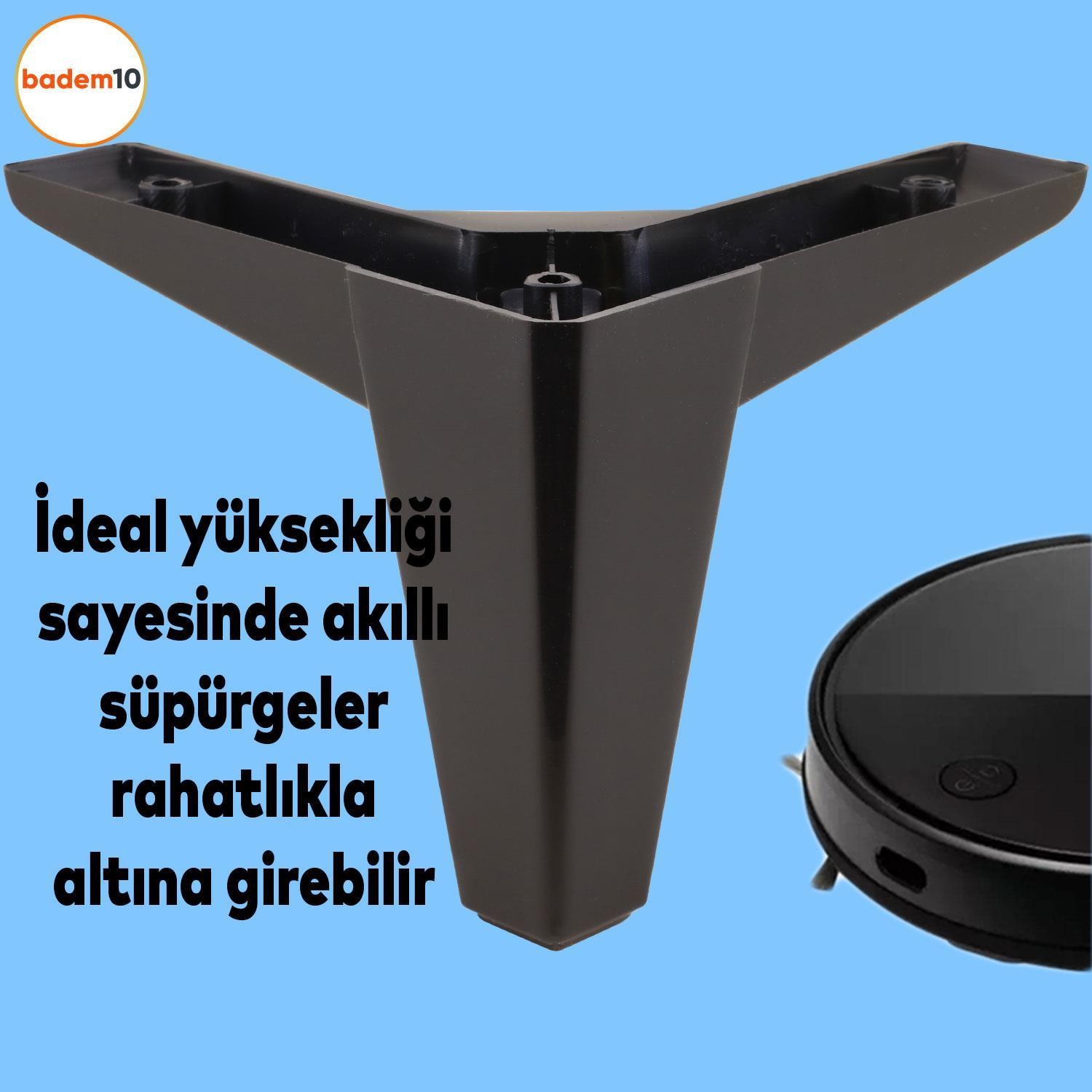 Sedir Lüks Mobilya Kanepe Sehpa TV Ünitesi Koltuk Ayağı 12 cm Siyah Baza Ayak 4 ADET