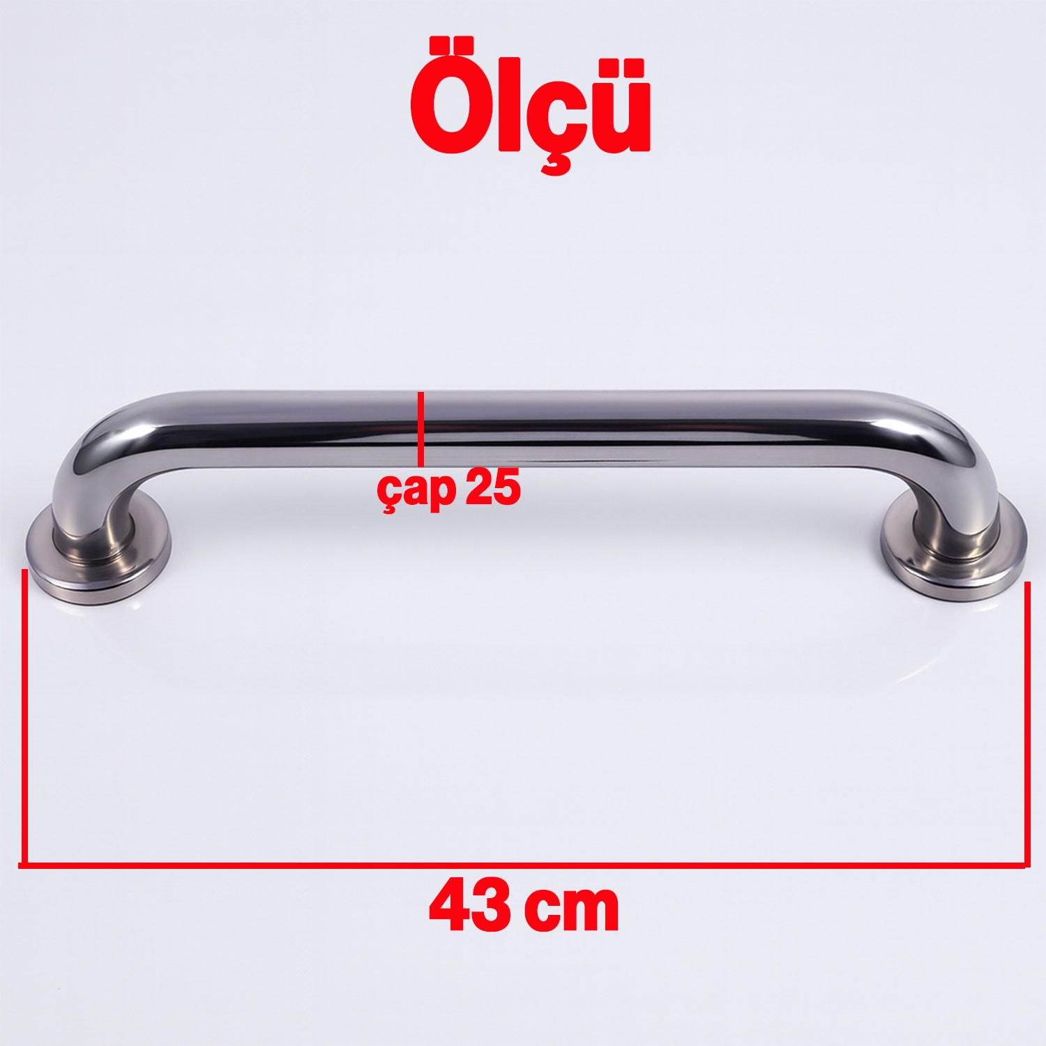 Tutunma Barı 40 cm Paslanmaz Metal 25 mm Çap Duvar Tipi Banyo Wc Destek Tutma Aparatı Kaymaz Saplı