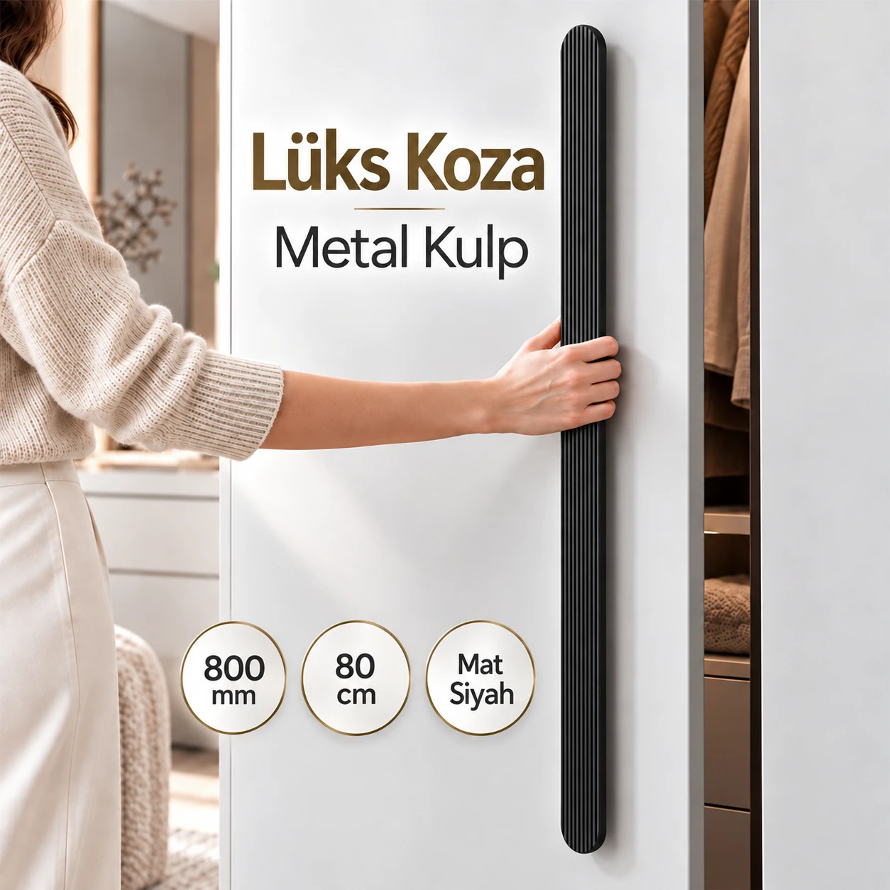 KOZA Mat Siyah Çekmece Kulp 800 mm 80 Cm Metal Dolap Yüklük Kapak
