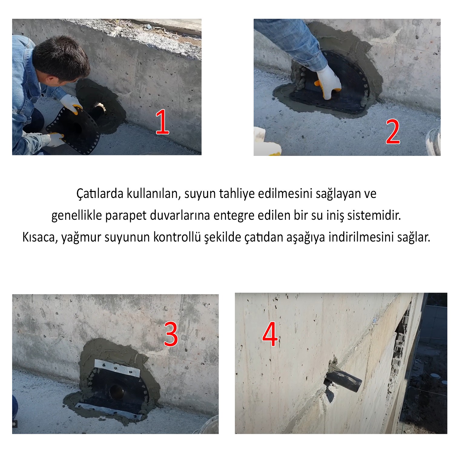 Parapet Dik İniş 70'lik Direnaj Hünisi Çatı Balkon Yağmur Su Tahliye Gider Borusu Oluk Adaptörü