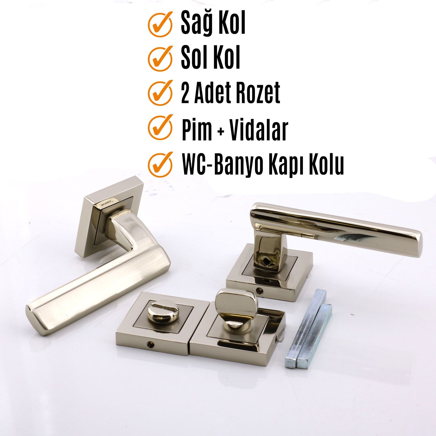 Ultra WC - BANYO Kapı Kolu İnox Kare Rozetli Sağ Sol Uygun Ev Kapısı Kolları Kilitlenebilir 1 Takım