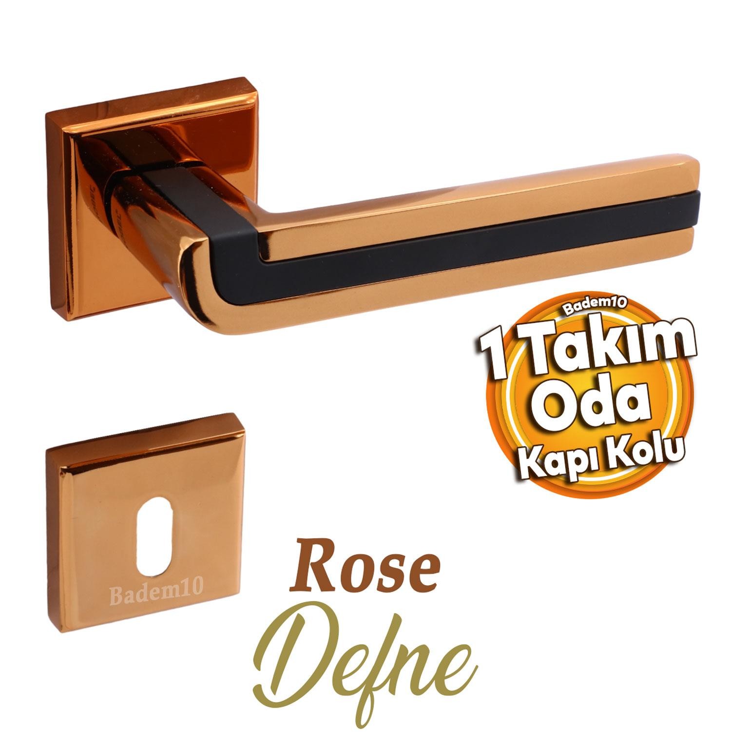 Defne Lüx Rose Gold Kare Rozetli Oda Kapısı Uyumlu Kapı Kolu Sağa ve Sola Uygun Kolları 1 Takım