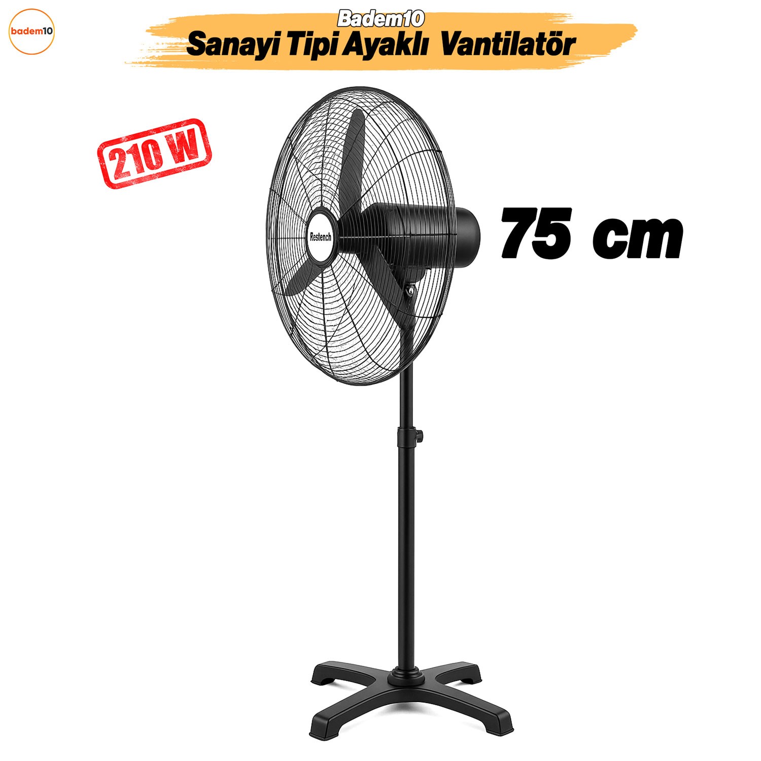 Sanayi Tipi 75 cm 210W Ayaklı Vantilatör Sessiz Geniş Alanlara Uygun Endüstriyel Güçlü Fan